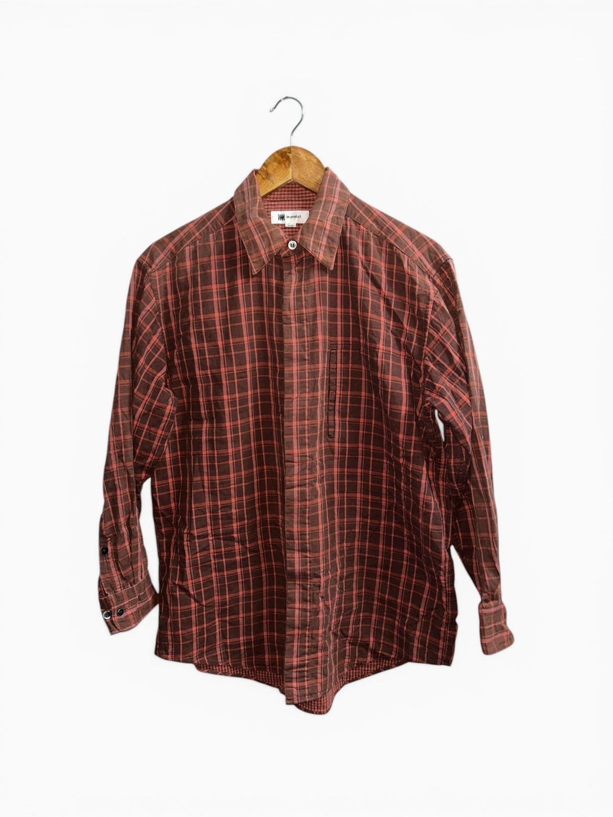 Issey Miyake 80s Archive IS Im Product Vertical Welt Pocket Plaid Shirt Size US M / EU 48-50 / 2 - 2 Thumbnail