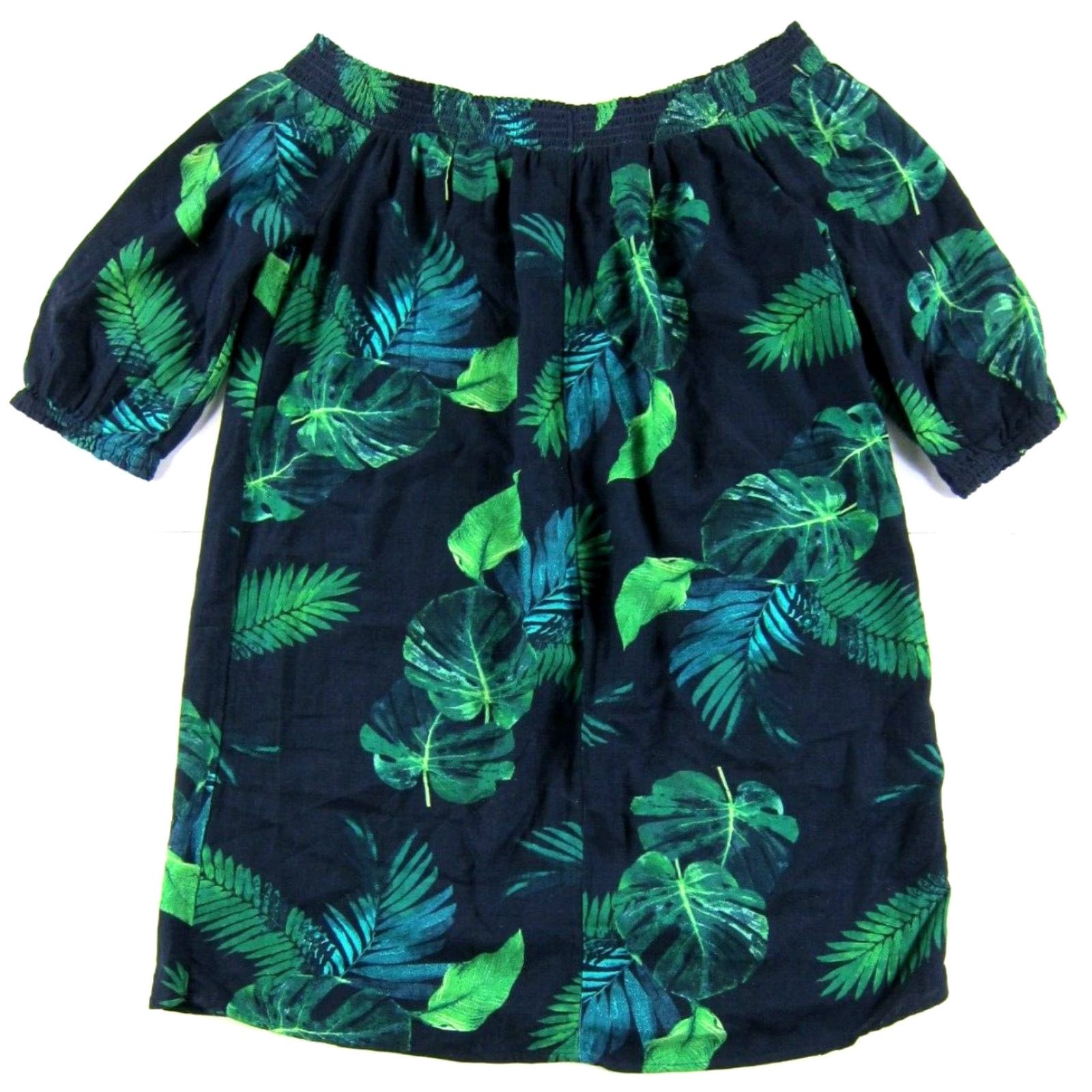 Old Navy VINTAGE Old Navy Cotton Rayon Blue Green Floral Short Sleeve Tunic Shift Dress XL Size 40" / US 18 - 2 Thumbnail