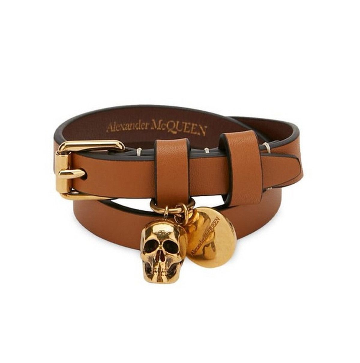 Alexander McQueen ALEXANDER MCQUEEN brown double wrap leather skull bracelet q Size ONE SIZE - 1 Thumbnail