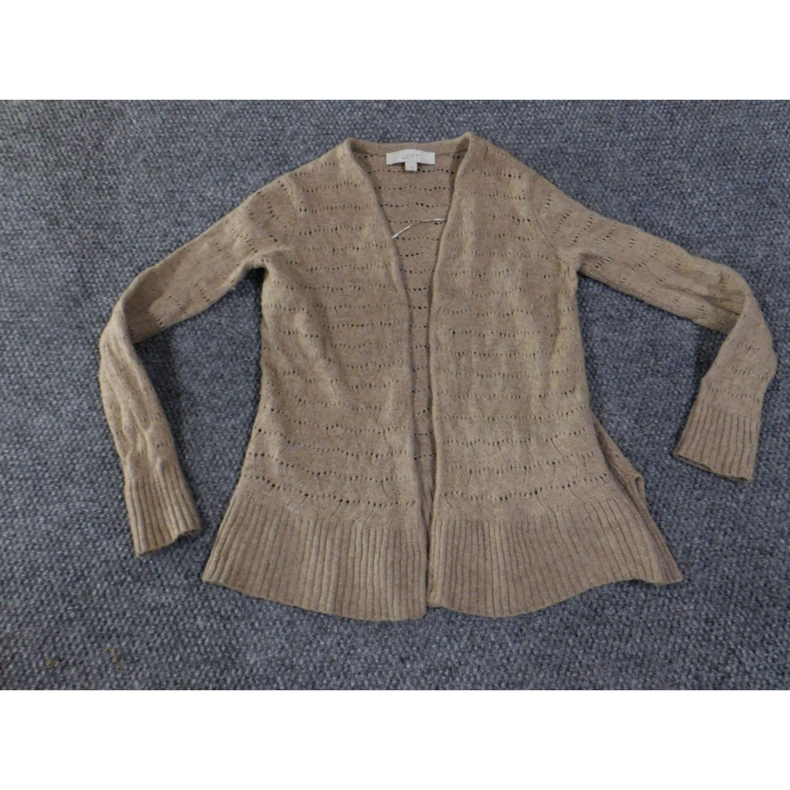 Loft LOFT Cardigan Women Regular Size S Beige Open Knit Lightweight Wool Knit Pattern V-Neck Casual Modern Designer Mens? No. Size S / US 4 / IT 40 - 2 Thumbnail