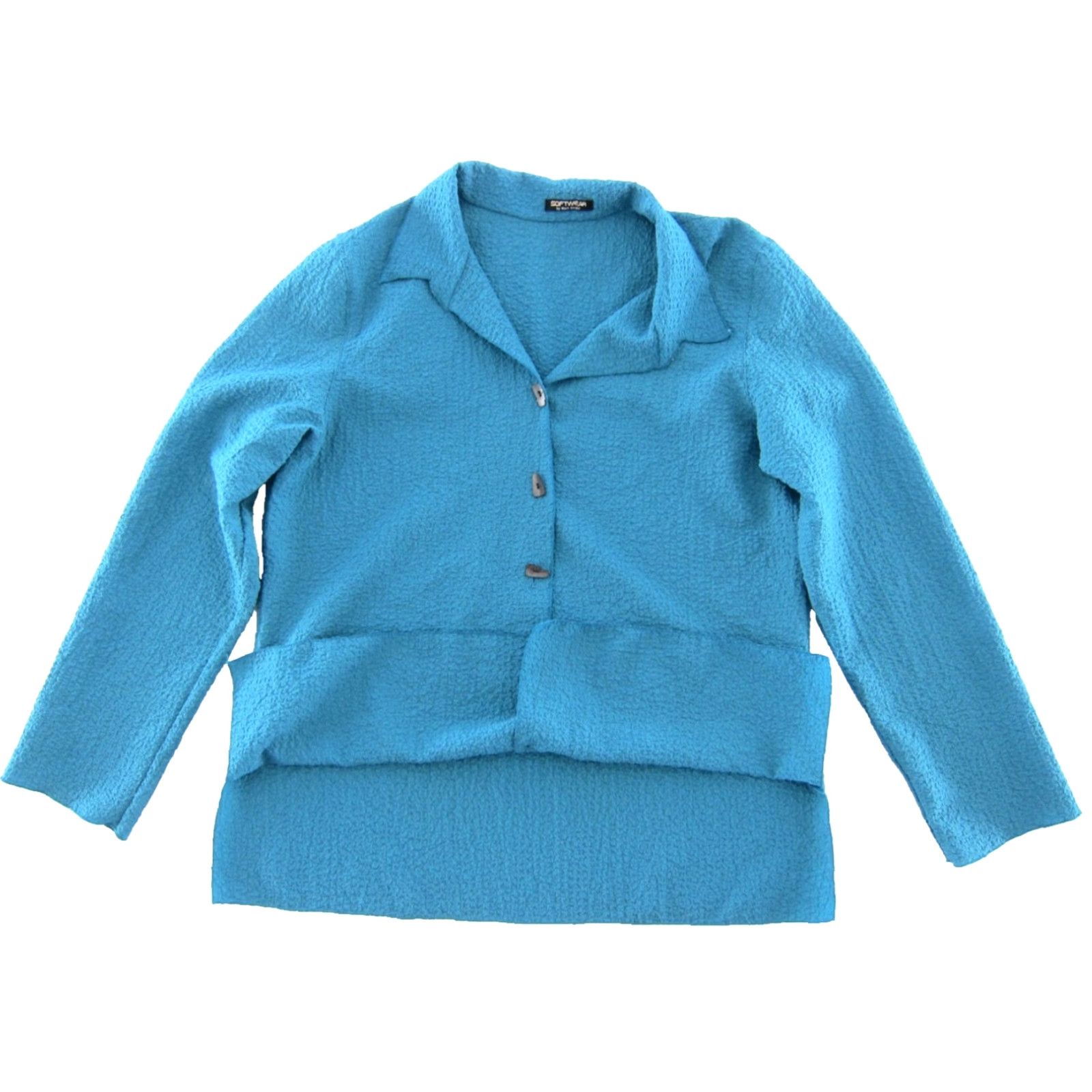 Vintage Softwear Blouse Women XL Blue Stretch Long Sleeve Button Down Shirt Size XL / US 12-14 / IT 48-50 - 5 Thumbnail