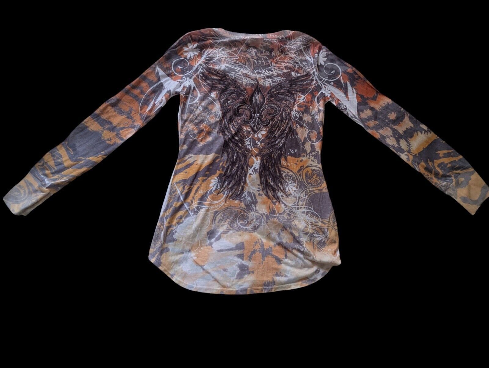 Other Womens LS Top Shirt Rust Orange Gray Fleur De Lis Sequins Size L / US 10 / IT 46 - 8 Thumbnail