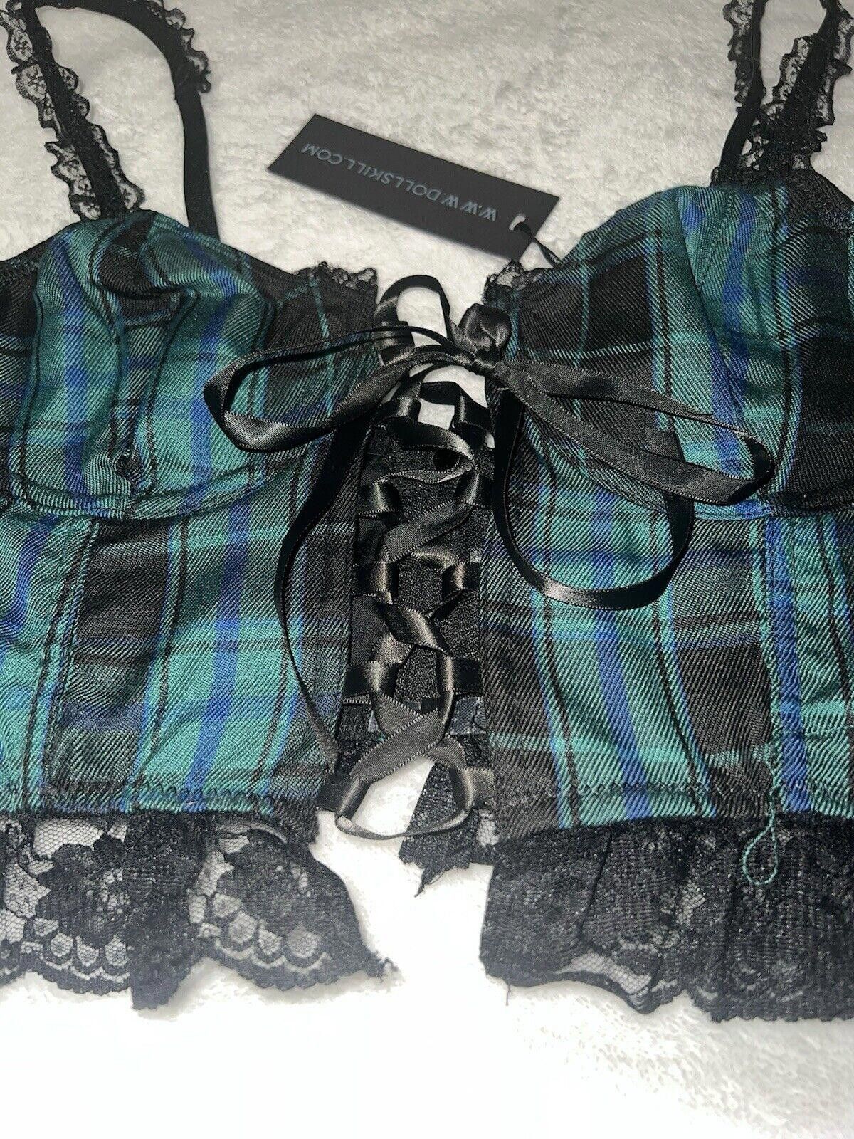 Designer M Green Plaid Punk Top Buckle Widow Goth Dolls Kill Crop Top Size M / US 6-8 / IT 42-44 - 2 Thumbnail