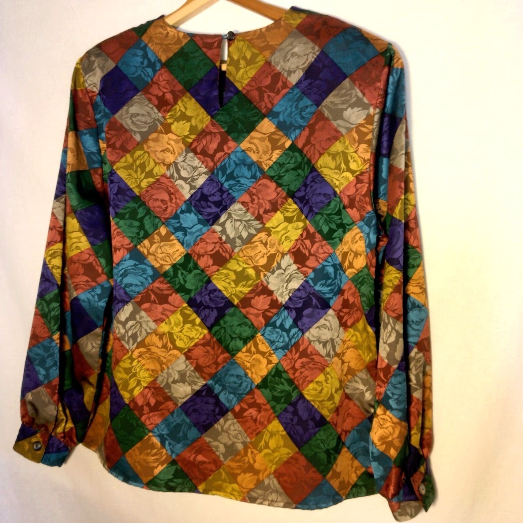 Vintage La Chine Classic Blouse Size 12 Satin Polyester Patch Look Rose Long Slv Vintage Office Career Wear Size XL / US 12-14 / IT 48-50 - 3 Thumbnail