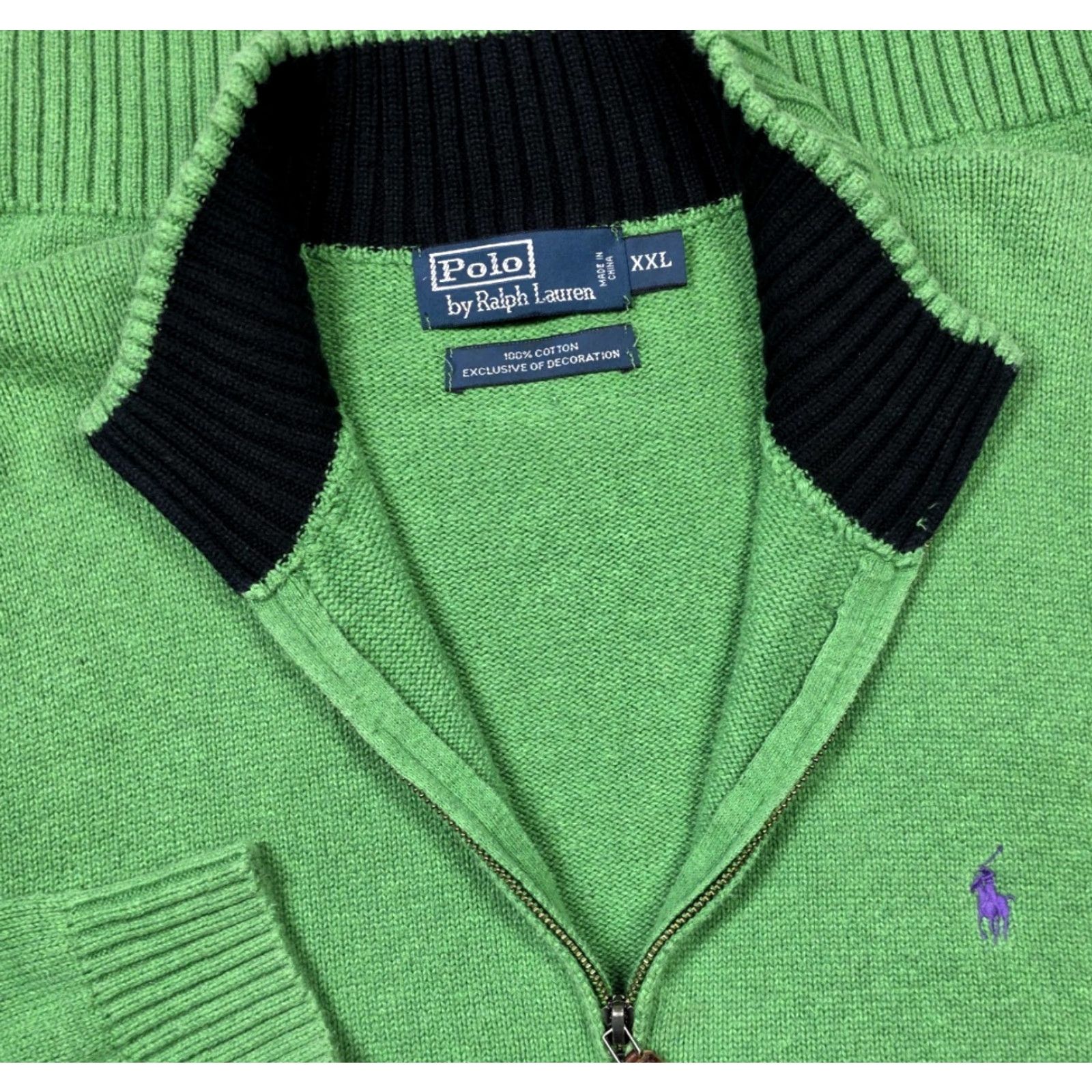 Polo Ralph Lauren VINTAGE Polo Ralph Lauren Mens Quarter Zip 2XL Heavy Mockneck Green Purple Sweater Rare Size US XXL / EU 58 / 5 - 2 Thumbnail