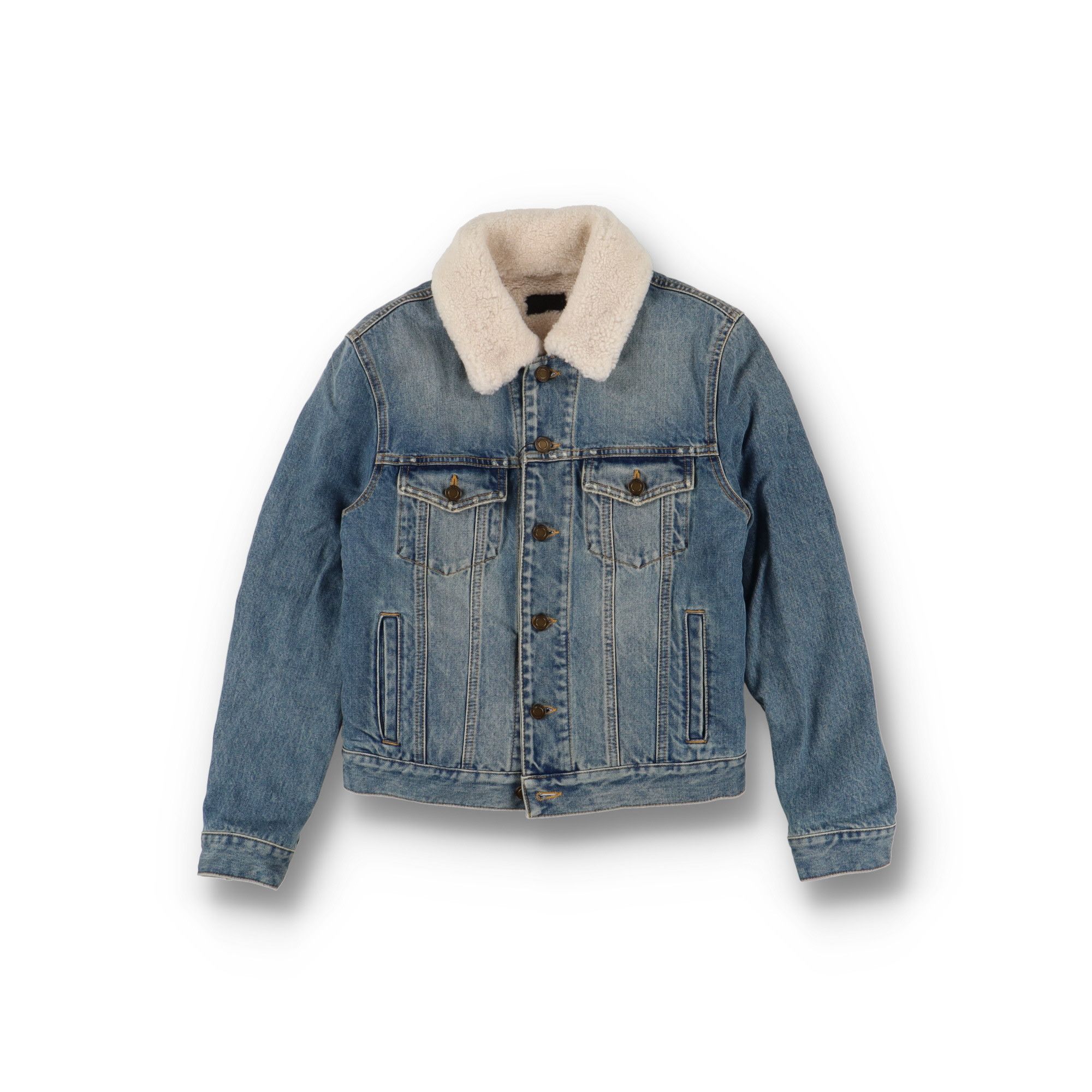 Saint Laurent Paris Blue Shearling Lined Denim Trucker Jacket Size XS / US 0-2 / IT 36-38 - 2 Thumbnail