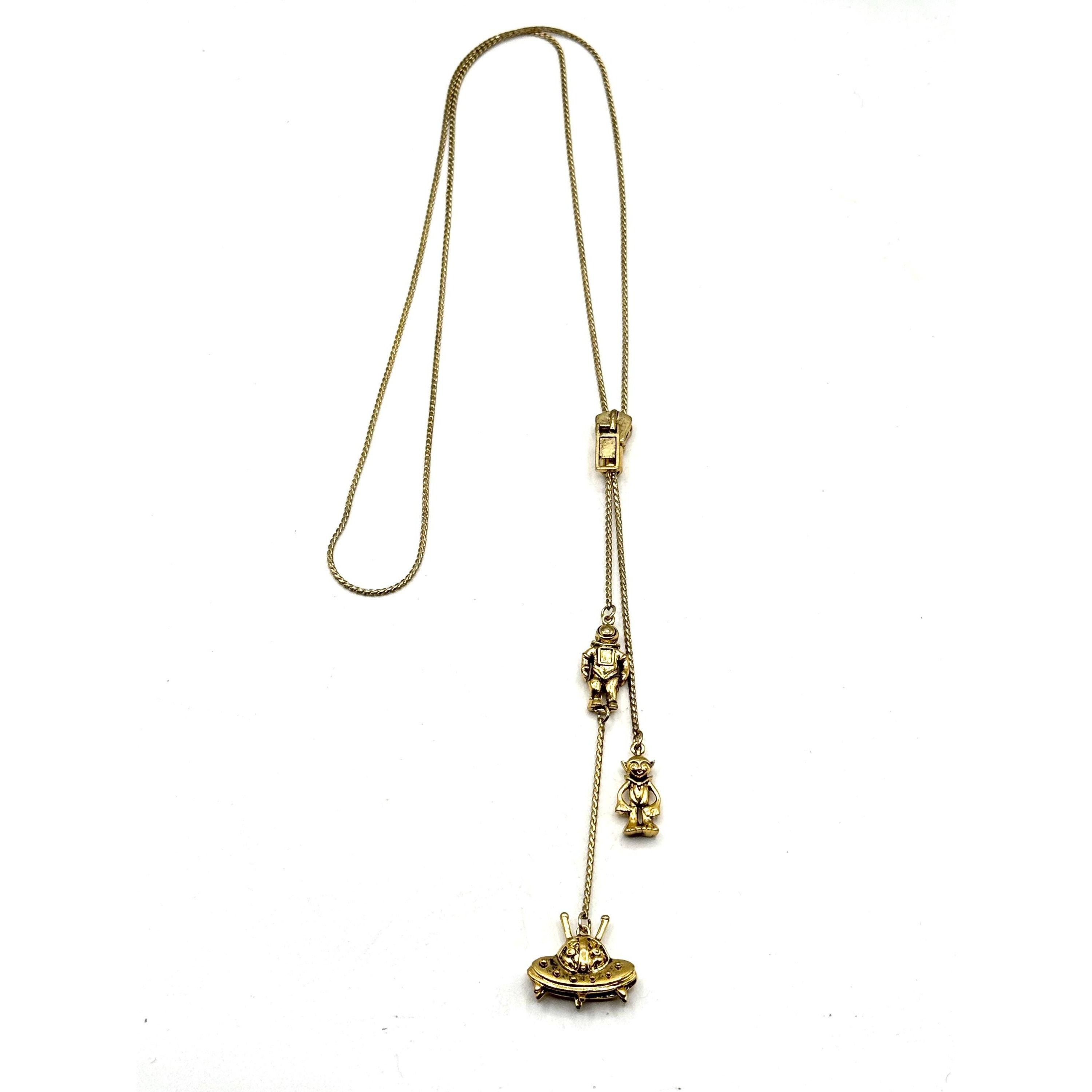 Other Vintage Gold Zipper Alien UFO Astronaut Tassel Charm Necklac Size ONE SIZE - 5 Thumbnail