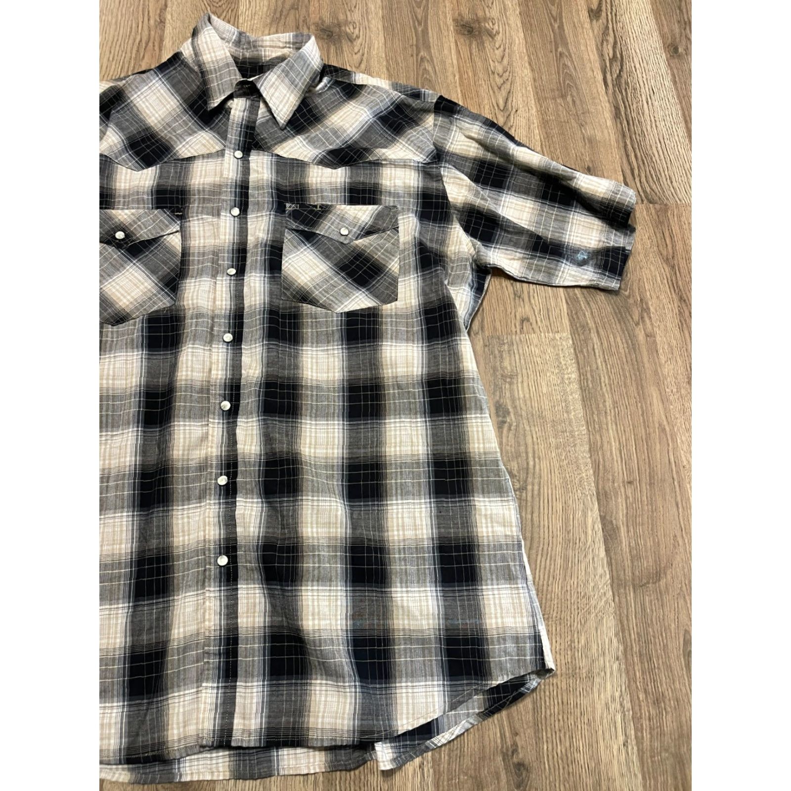 Vintage Workn'Sport Shirt Men's XL Tall Black Plaid Button-Up Short Sleeve Shirt Size US XL / EU 56 / 4 - 4 Thumbnail