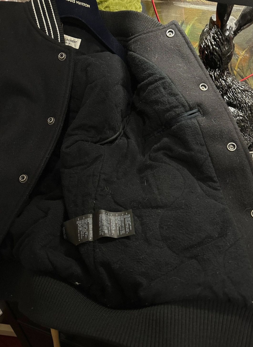 Saint Laurent Paris Saint Laurent Black Leather Sleeve Varsity Jacket- Size XS / US 0-2 / IT 36-38 - 2 Thumbnail