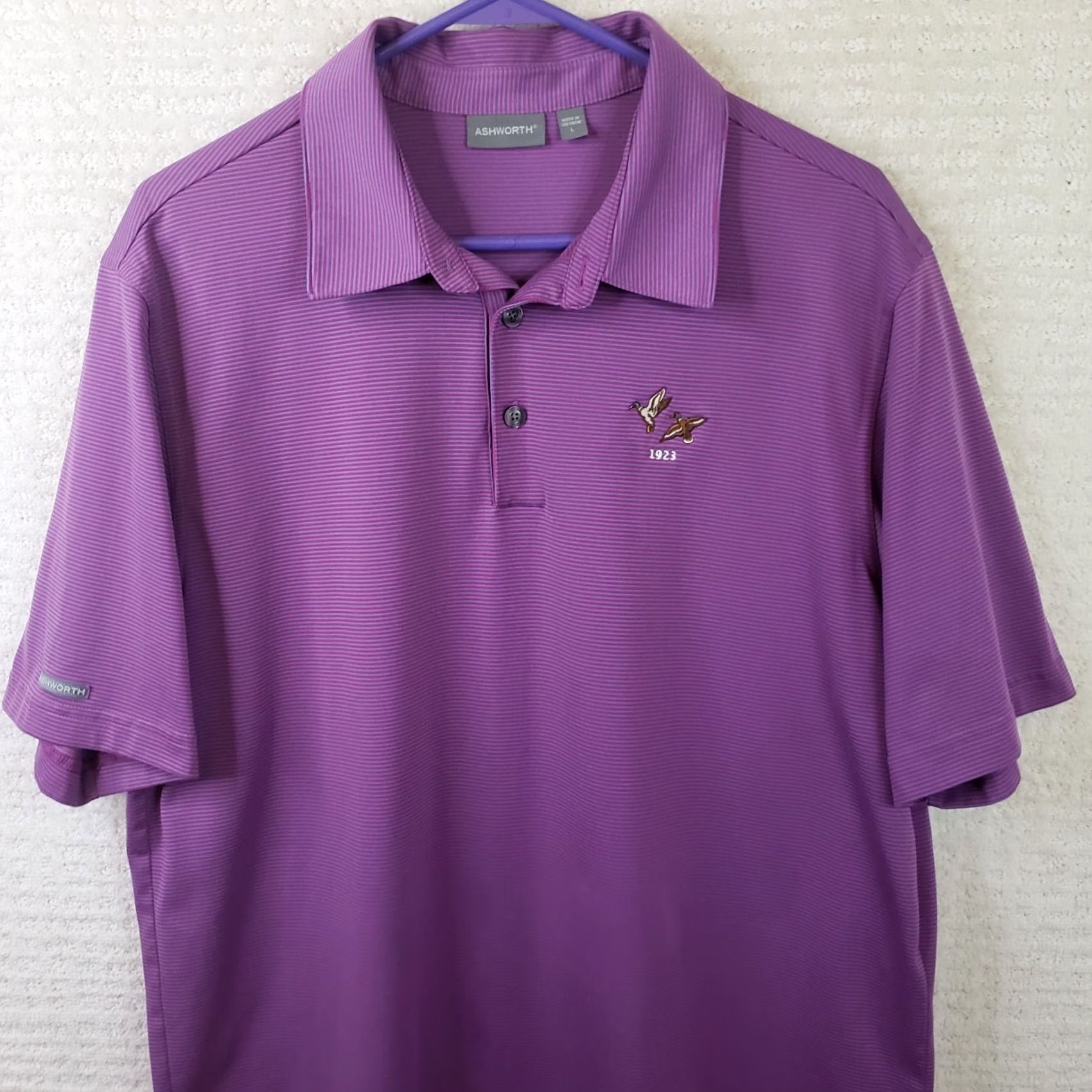 Vintage Ashworth Polo Shirt Purple Striped Short Sleeve Embroidered Mens L Button Closure Collared Polo Golf Shirt JS Size US L / EU 52-54 / 3 - 2 Thumbnail