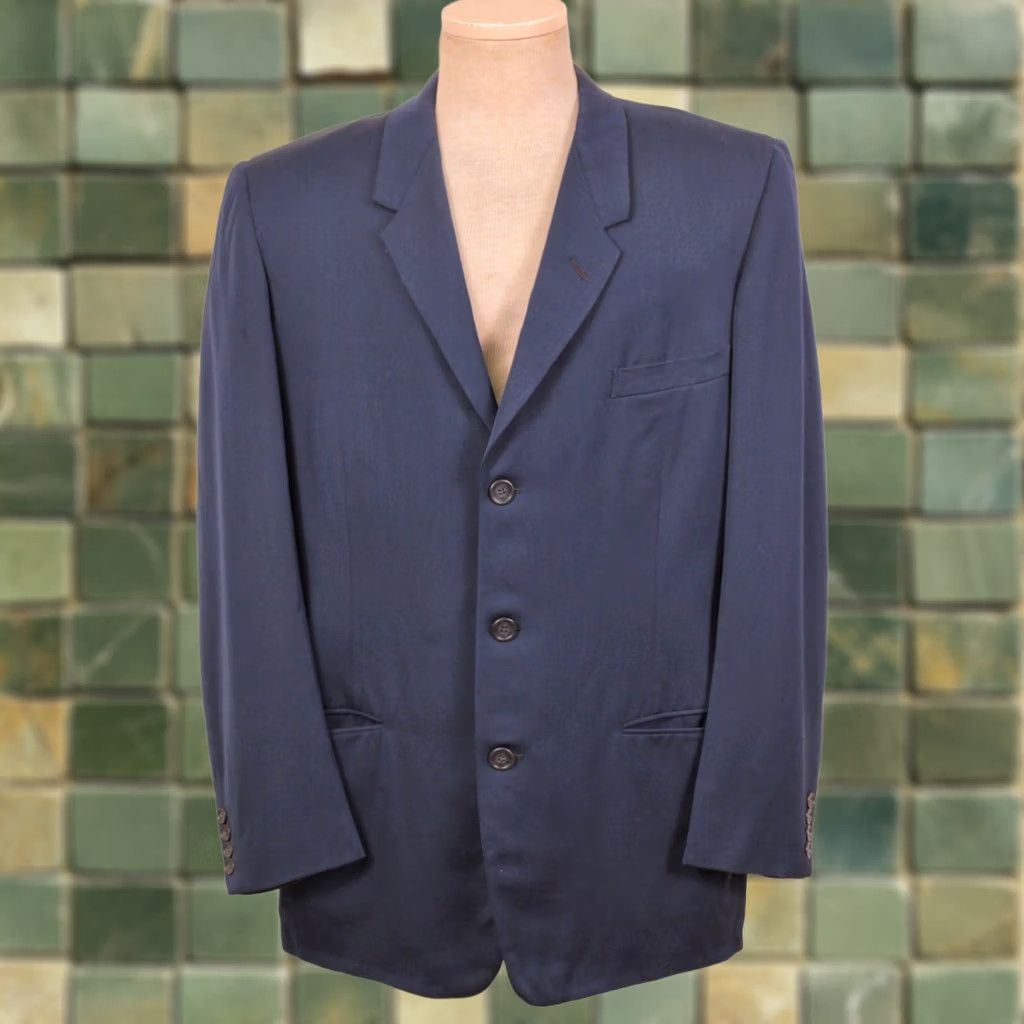 Vintage VINTAGE Mens Blazer Jacket 50s 1950s Wool Dark Blue Size L M Casual, Wool, Blazer, 50s Jacket, 1950s, Original Mens, Blue, 27" Sleeve, 46" Chest Size 42R - 1 Thumbnail