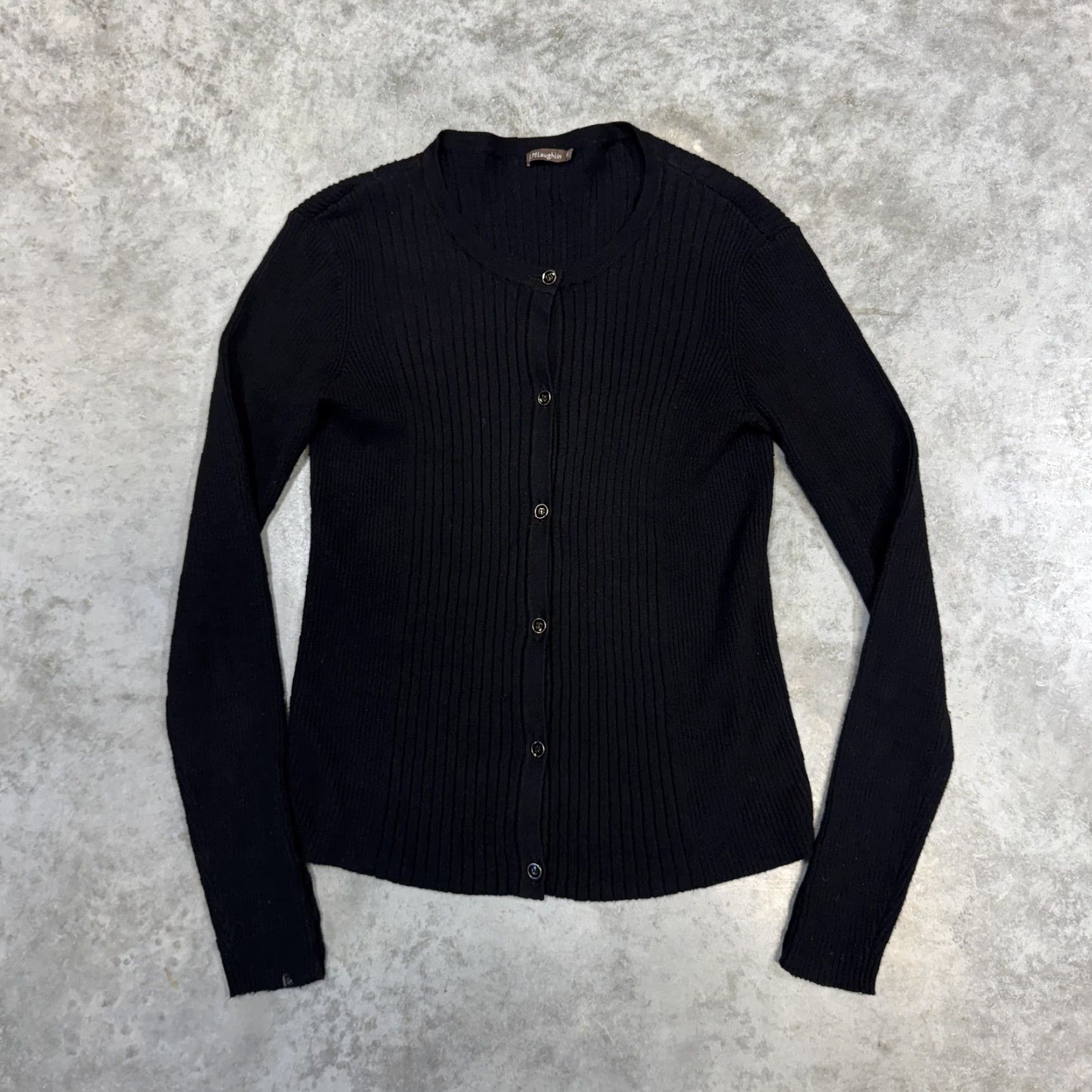 J.McLaughlin VINTAGE J. McLaughlin Sweater Womens XS Black Ribbed Knit Button Cardigan Crewneck Top Size XS / US 0-2 / IT 36-38 - 2 Thumbnail