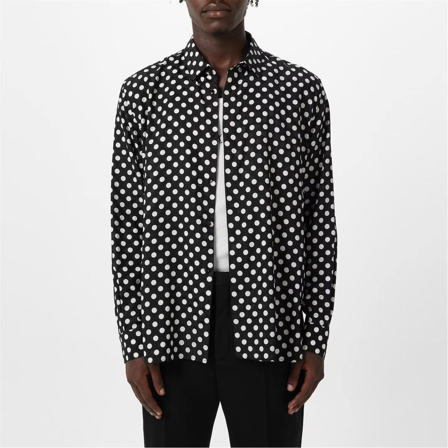 Saint Laurent Paris Saint Laurent Black Polka Dot Silk Shirt Size US XL / EU 56 / 4 - 3 Thumbnail