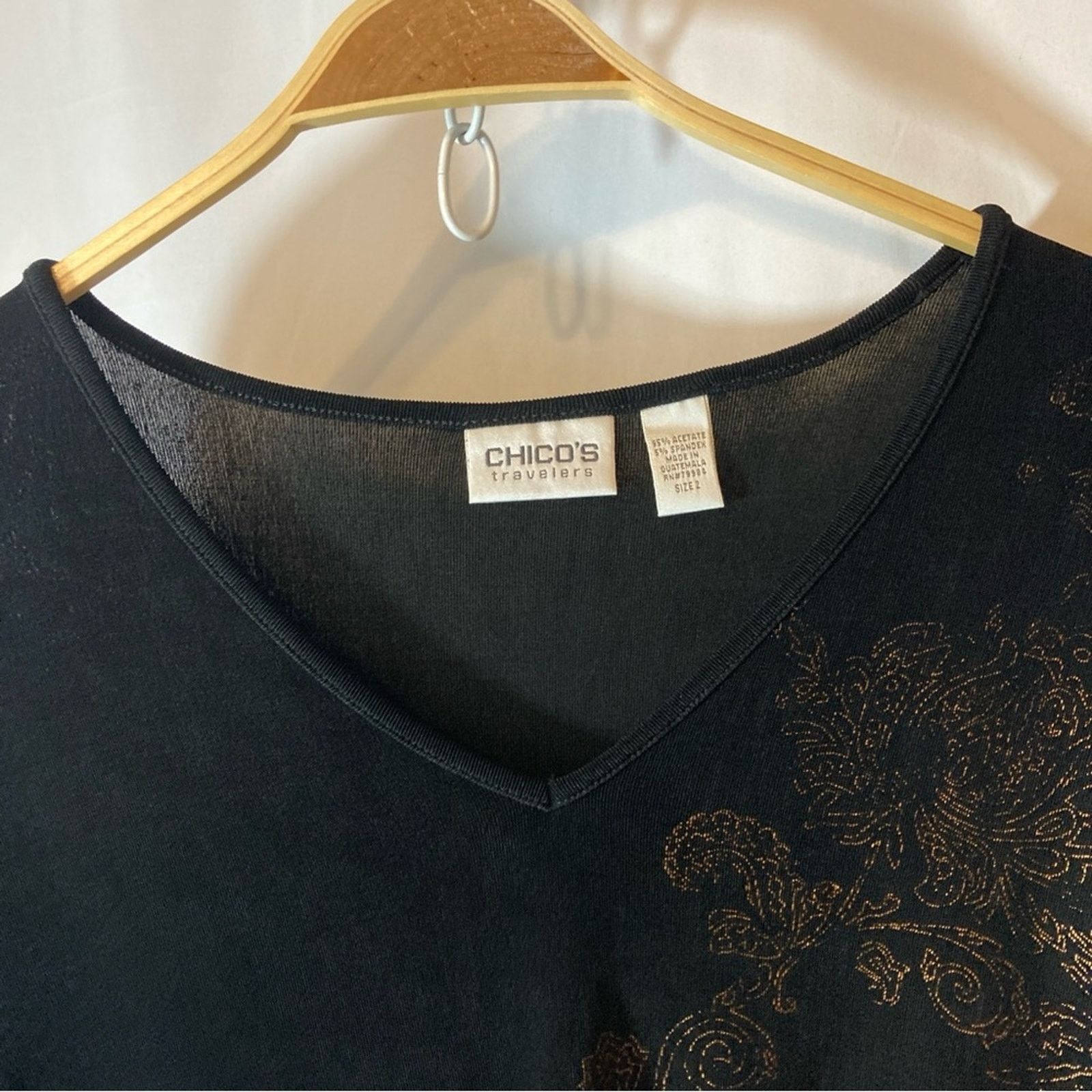 Other Chico’s Travelers Black Gold Floral Long Sleeve V-neck Top Size L / US 10 / IT 46 - 5 Thumbnail