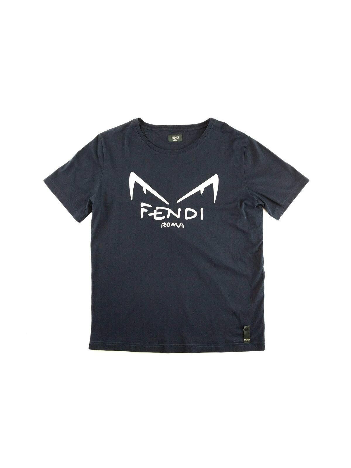 Fendi Fendi Mens Crystal Monster Eyes T Shirt X-Large Navy Size US XL / EU 56 / 4 - 1 Thumbnail