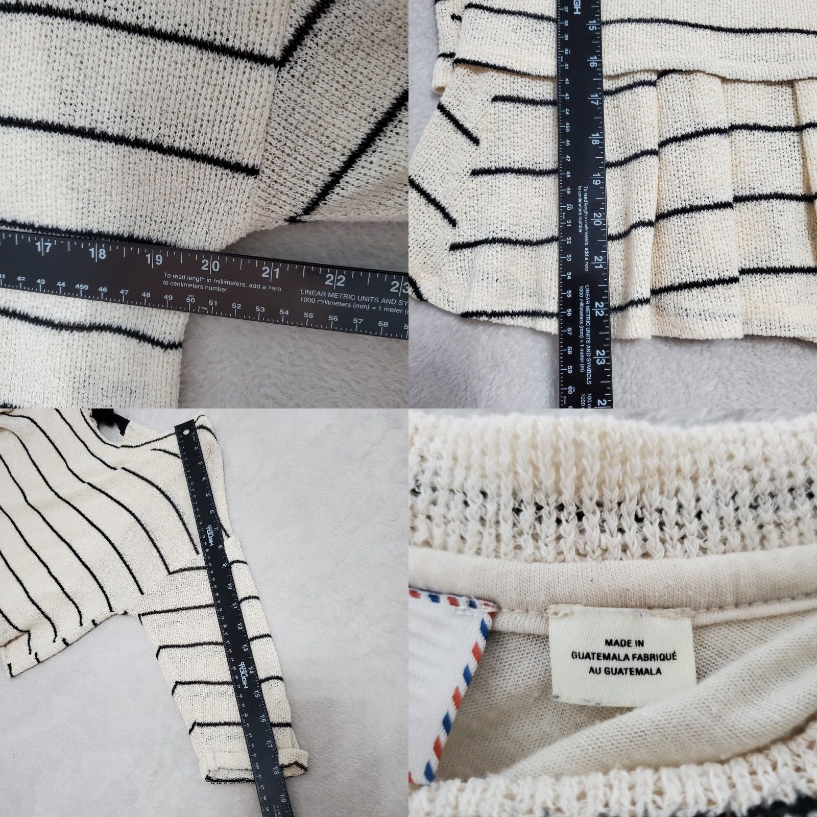 Anthropologie Anthropologie Postmark Top Women S Ivory Black Striped 3/4 Sleeve Tie Back Layered Knit Sweater Top Size S / US 4 / IT 40 - 8 Thumbnail