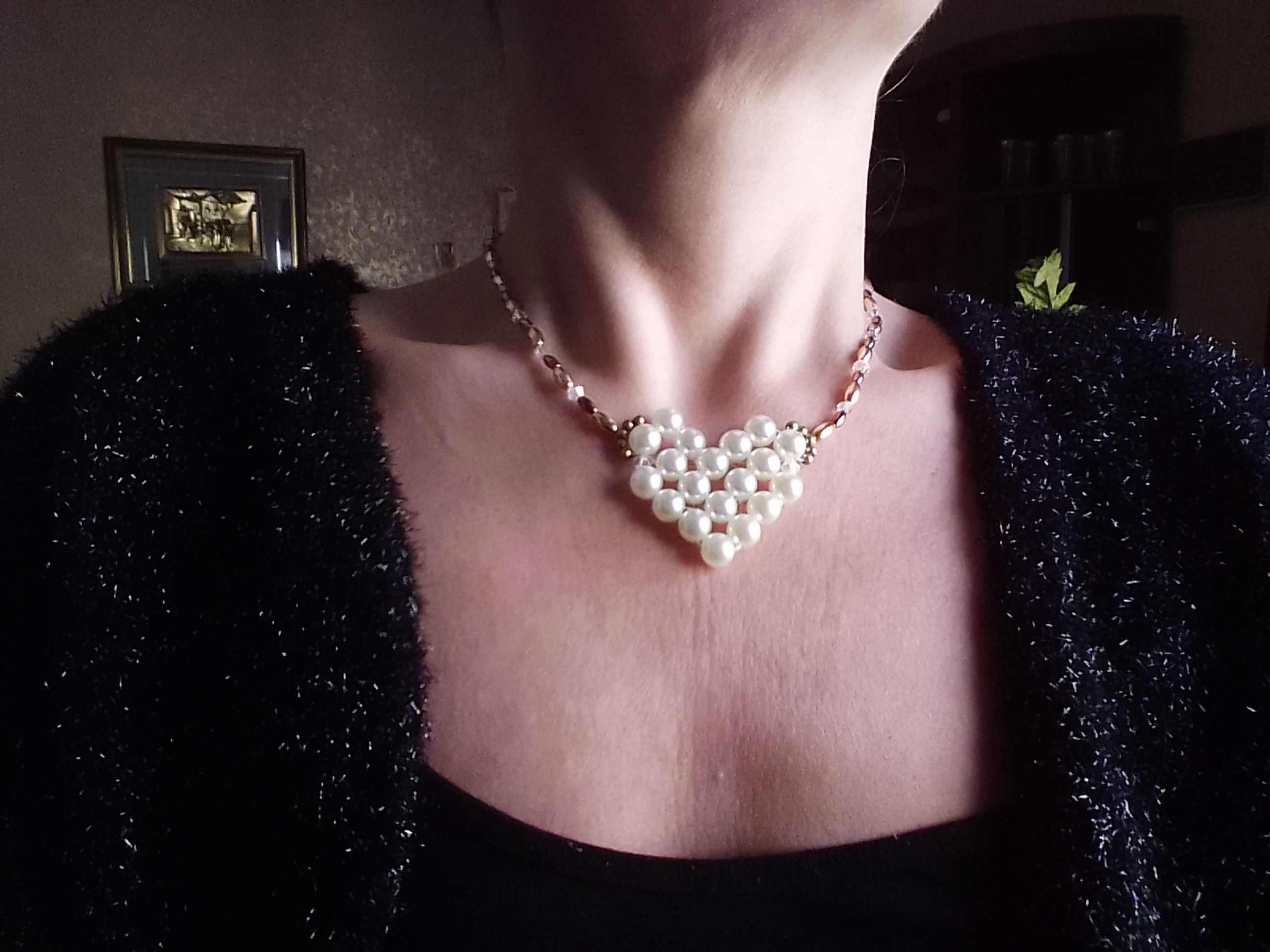 Handmade Necklace Pearls Heart Golden Pattern Crystals Earrings Size ONE SIZE - 8 Thumbnail