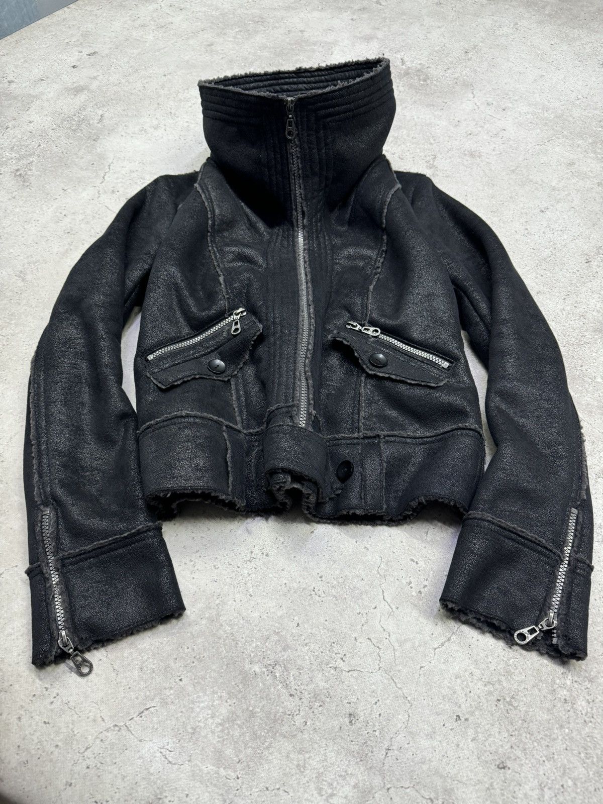 Vintage Faded Big Neck Rick Owens Style Suede Jacket