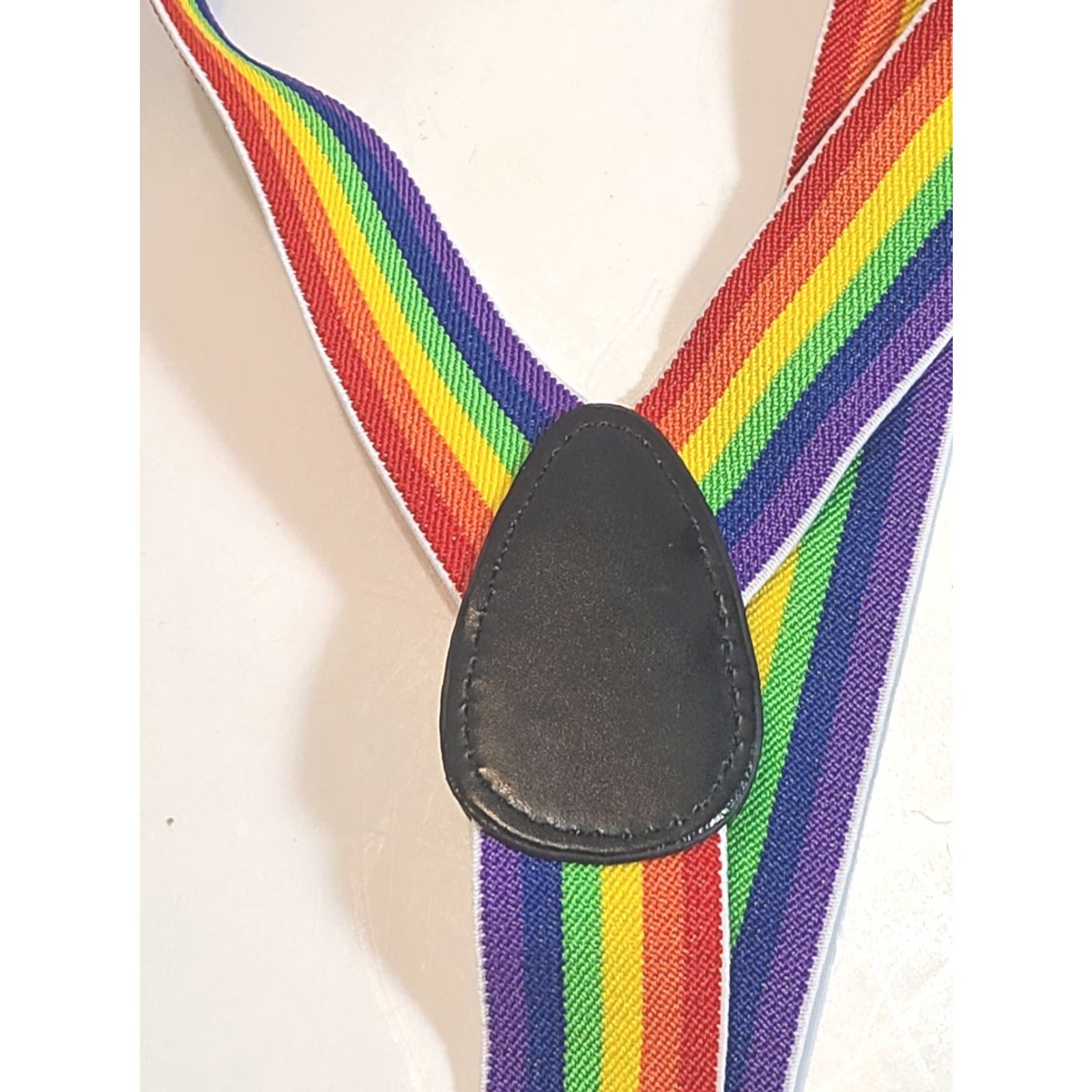 Rainbow Rainbow Suspenders 1.5" Wide Stretch Pride Cosplay Belt Mens Suspender Clip Multicolor Elastic Nylon Polyester Adjustable Striped 90s? Size ONE SIZE - 2 Thumbnail