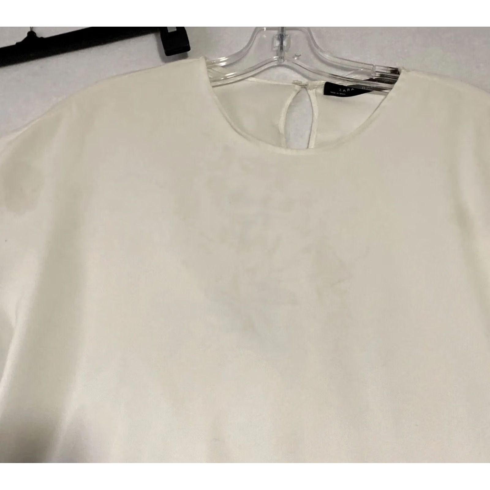 Zara ZARA Blouse Shirt Womens S White Balloon Sleeve Cropped 100% Cotton Lightweight Regular Vintage: No Size S / US 4 / IT 40 - 2 Thumbnail