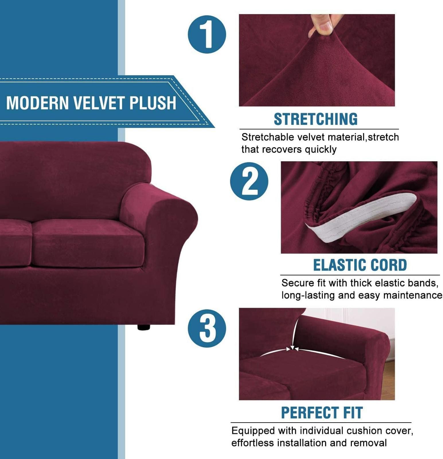 Other Stretchy Velvet Sofa Cover - Comfy Couch Magic! Size ONE SIZE - 3 Thumbnail