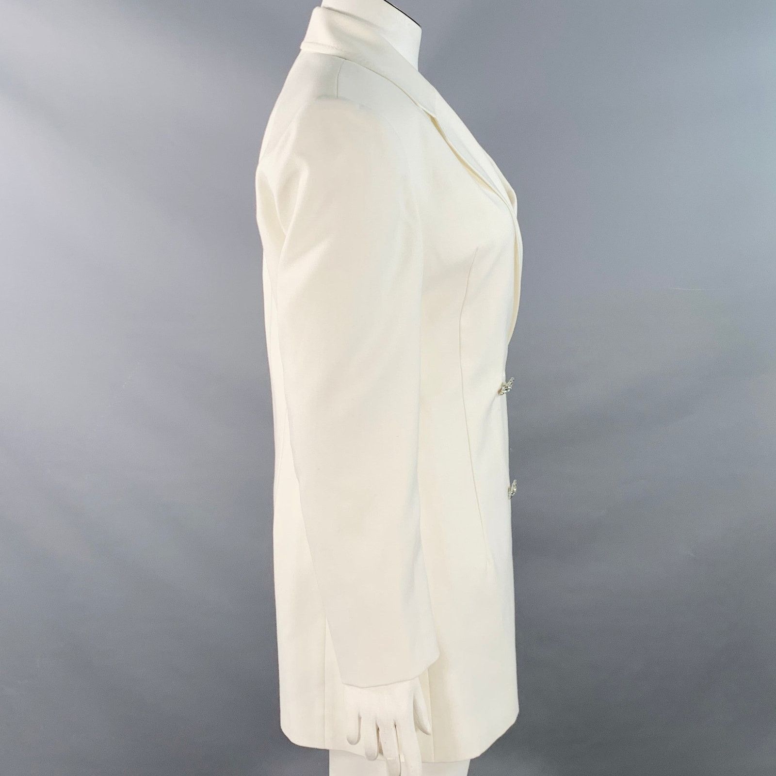ROTATE White Polyester Wool Double Breasted Notch Lapel Jacket Size L / US 10 / IT 46 - 3 Thumbnail