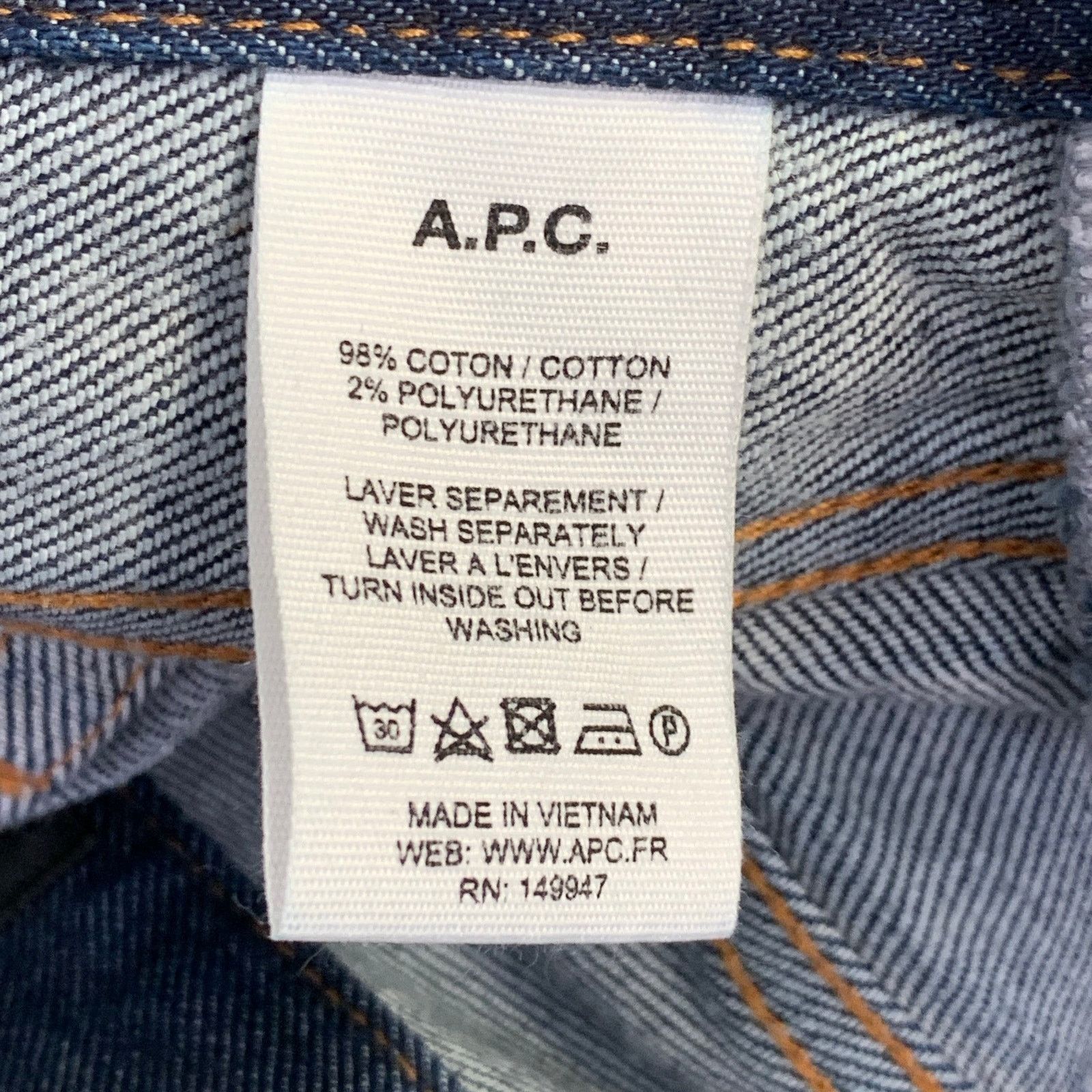 A.P.C. Blue Contrast Stitch Cotton Blend Twill Tapered Button Fly Size US 34 / EU 50 - 6 Thumbnail