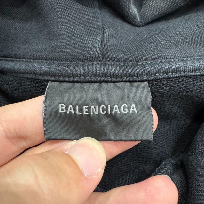 Balenciaga Balenciaga Washed Old Rhinestone Letter Hoodie Size US S / EU 44-46 / 1 - 2 Thumbnail