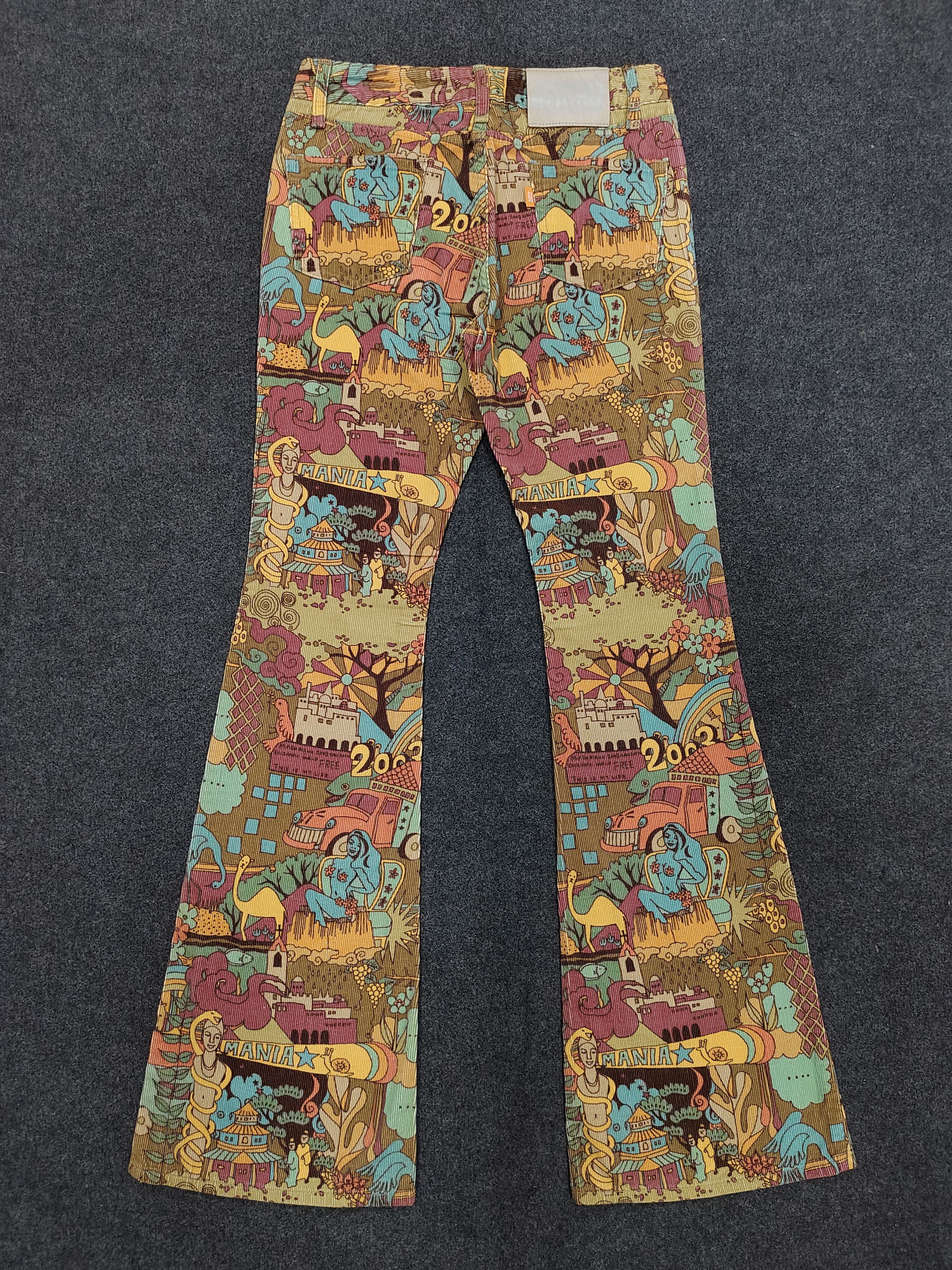 Japanese Brand 2000s MASH MANIA- Hippie Psychedelic Corduroy Flare Pants Size 28" / US 6 / IT 42 - 3 Thumbnail