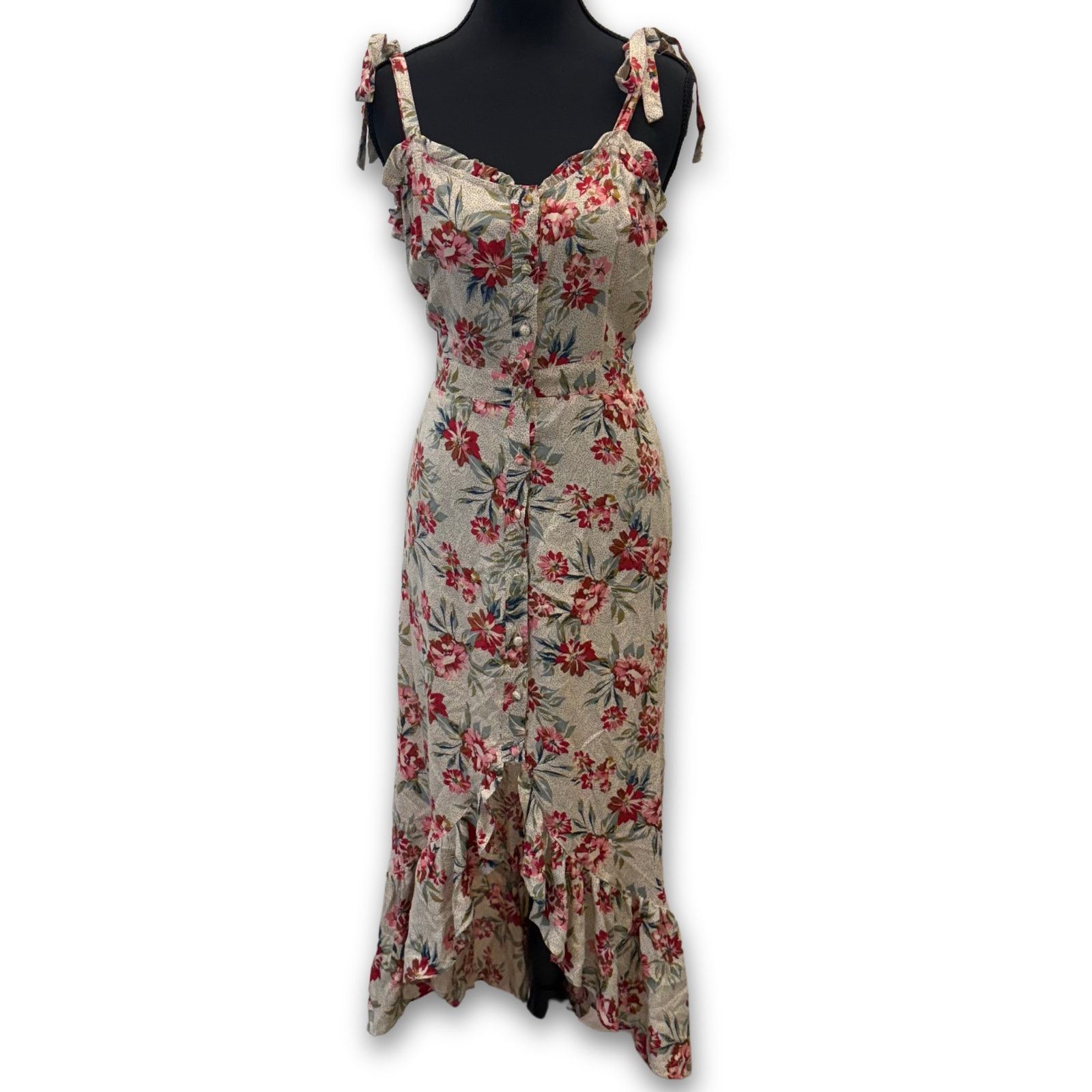 Vintage High-Low Floral Sundress With Mermaid Tail Ruffle | Angie Size L / US 10 / IT 46 - 1 Thumbnail