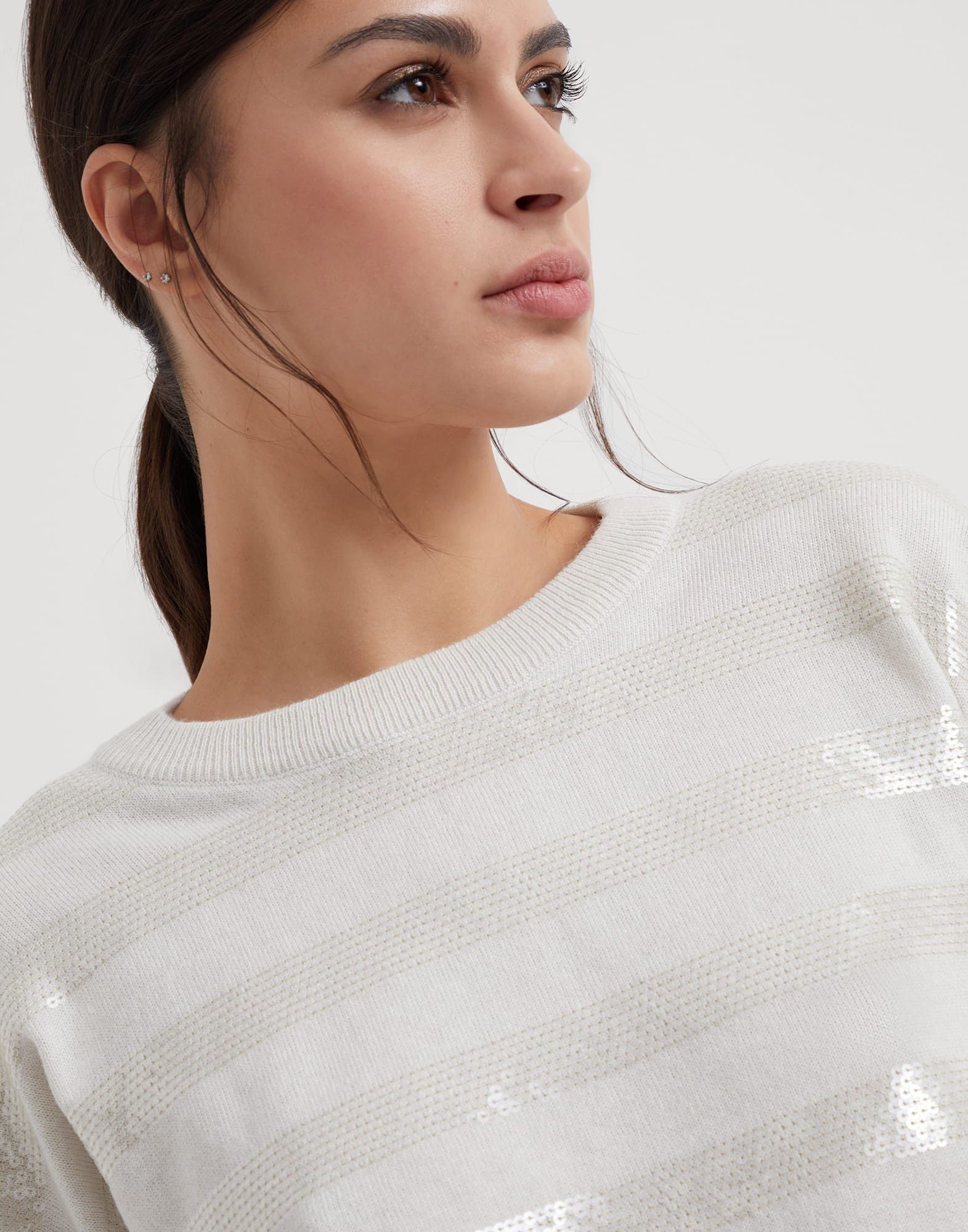 Brunello Cucinelli o1w1db10825 Cashmere Sweater in Open White Size L / US 10 / IT 46 - 4 Thumbnail
