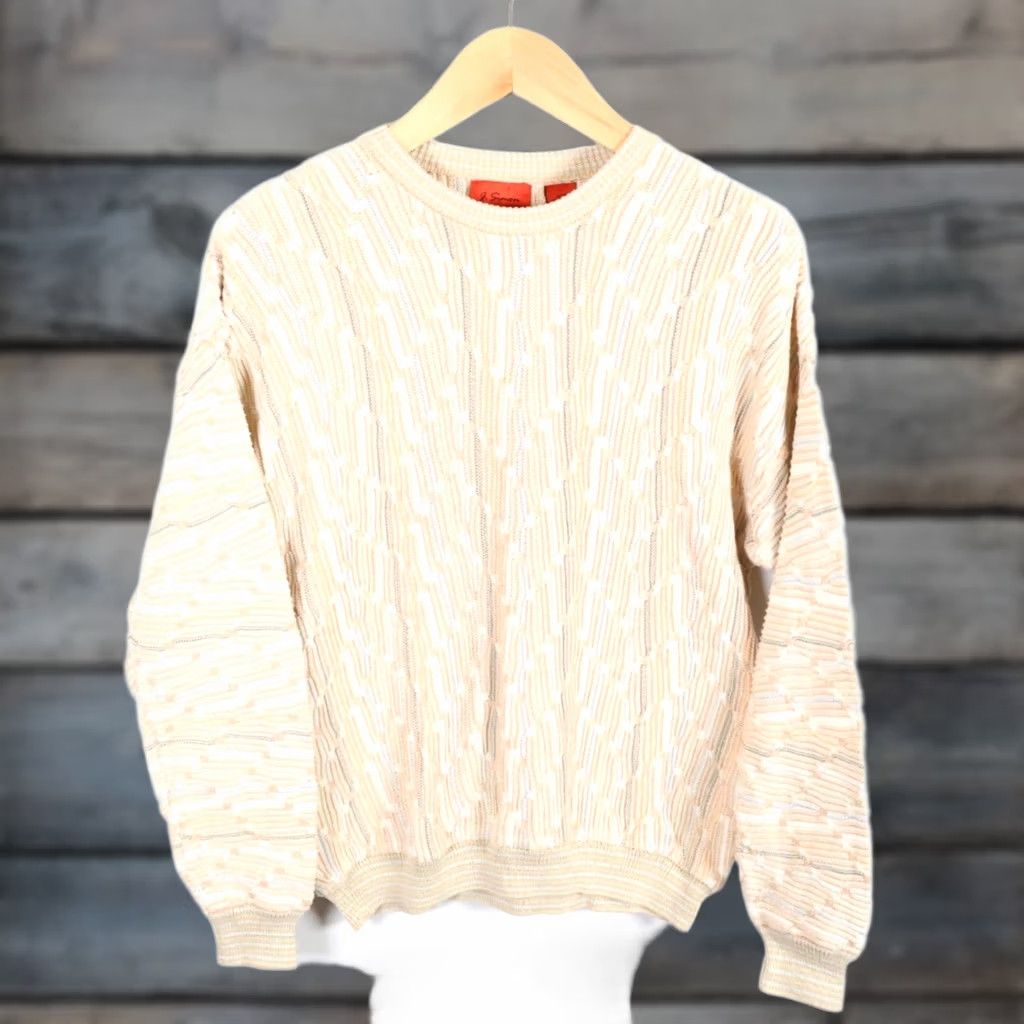 Coogi VINTAGE J. Simon Pullover Sweater Shirt Mens Medium Pale Pink 3D Knit Cotton Crew Neck Long Sleeve Vintage 90s Retro Size US S / EU 44-46 / 1 - 1 Thumbnail