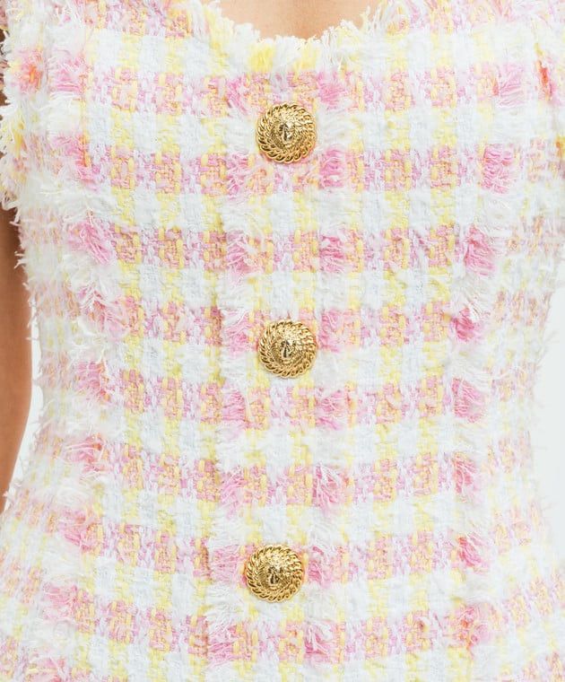 Balmain o1s1wg110725 Checked Tweed Sheath Dress in Multicolor Size XL / US 12-14 / IT 48-50 - 6 Thumbnail