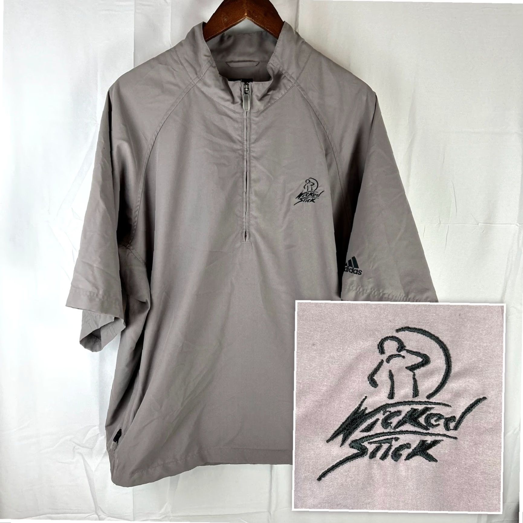 Adidas Adidas Windbreaker Mens Large Gray Short Sleeve 1/4 Zip Wicked Stick Jacket Fall Spring Golf Gym & Training Mens Size US 33 - 2 Thumbnail