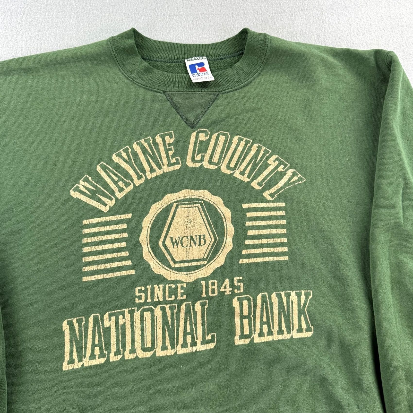 Russell Athletic VINTAGE Russell Athletic Sweatshirt Mens L Green Wayne County National Bank Crewneck 90s Size US L / EU 52-54 / 3 - 3 Thumbnail