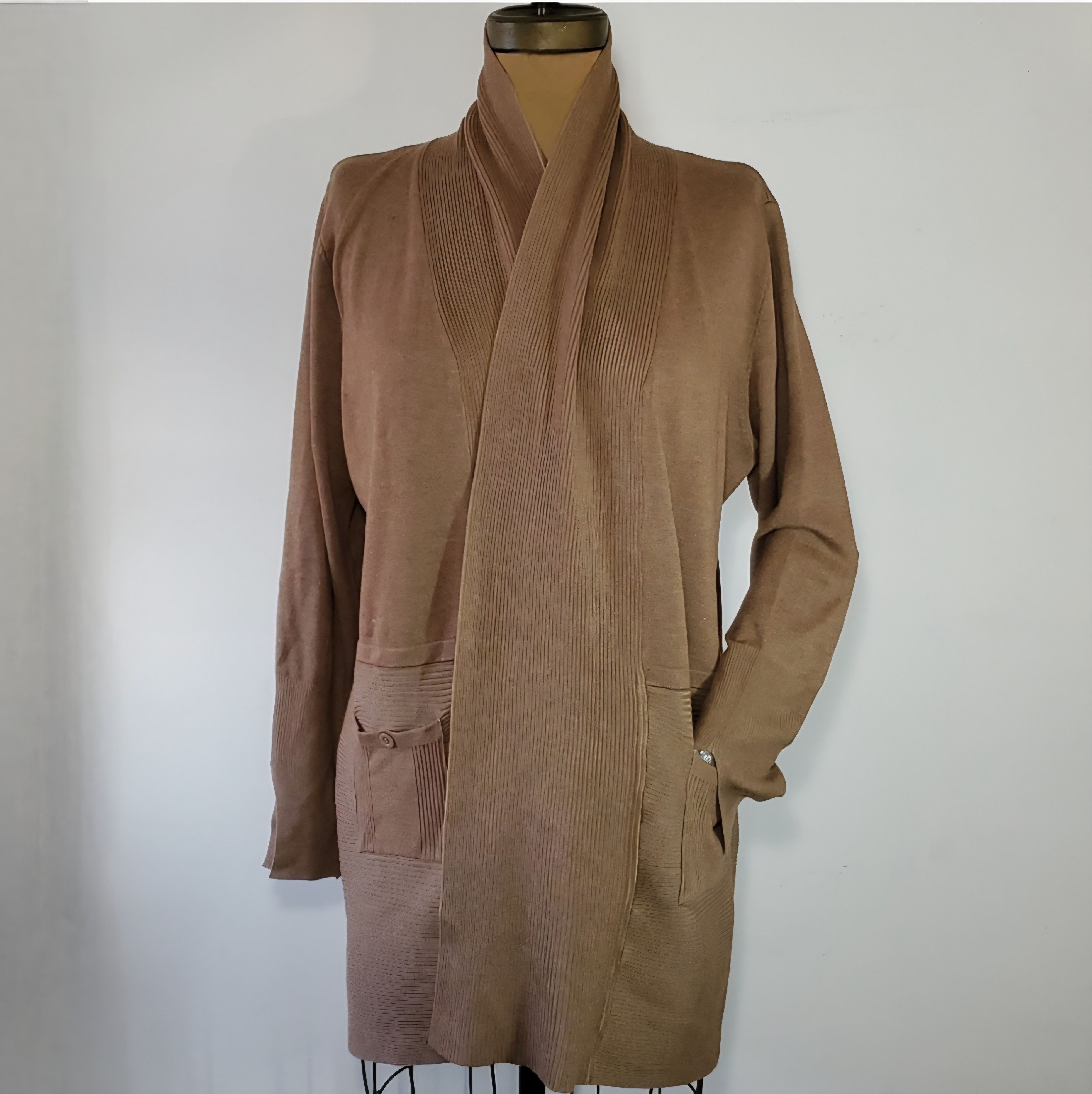 Magaschoni Magaschoni Size XL Cardigan Sweater Knit Open Front Pockets Size XL / US 12-14 / IT 48-50 - 3 Thumbnail