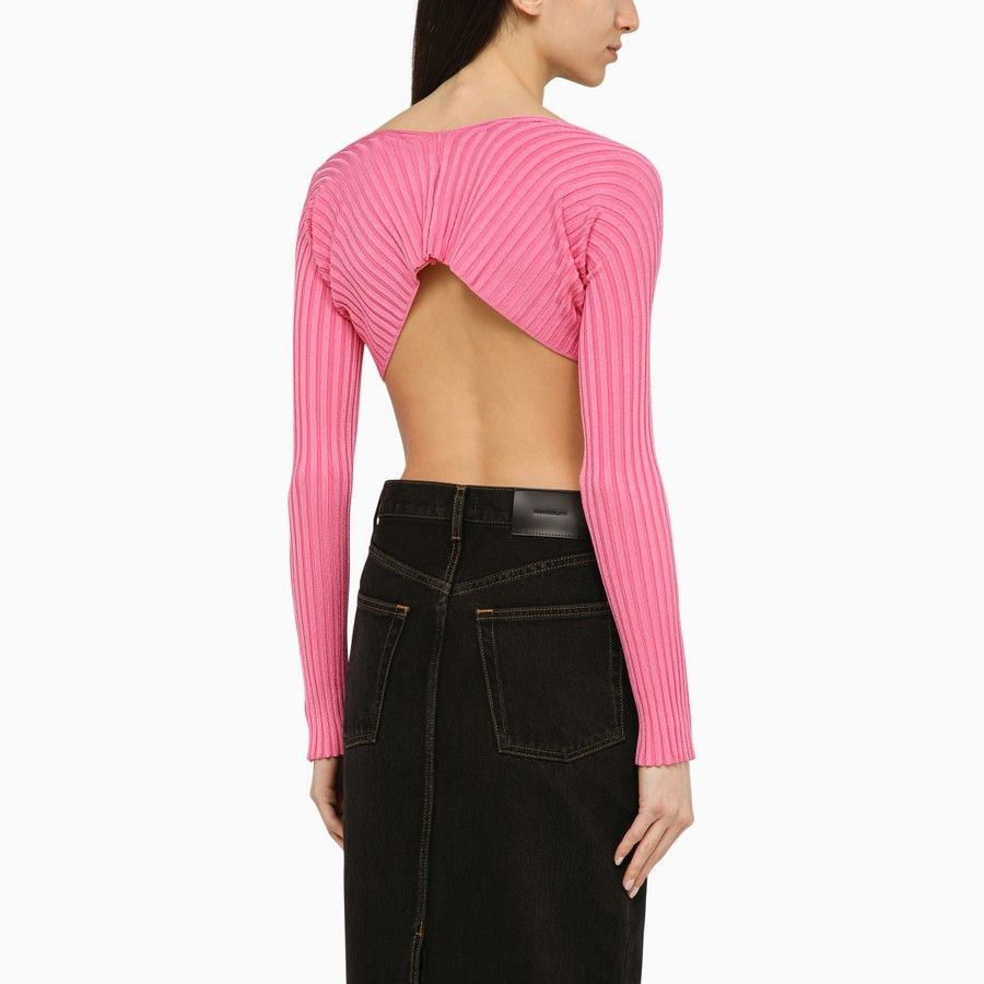 Jacquemus o1d2blof0824 La Maille Pralu Cropped Cardigan in Pink Size S / US 4 / IT 40 - 3 Thumbnail