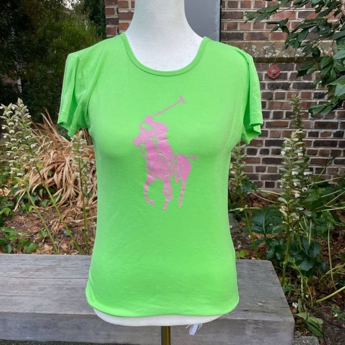 Ralph Lauren Y2K Ralph Lauren Black Label Neon Green/Pink Logo Baby Tee