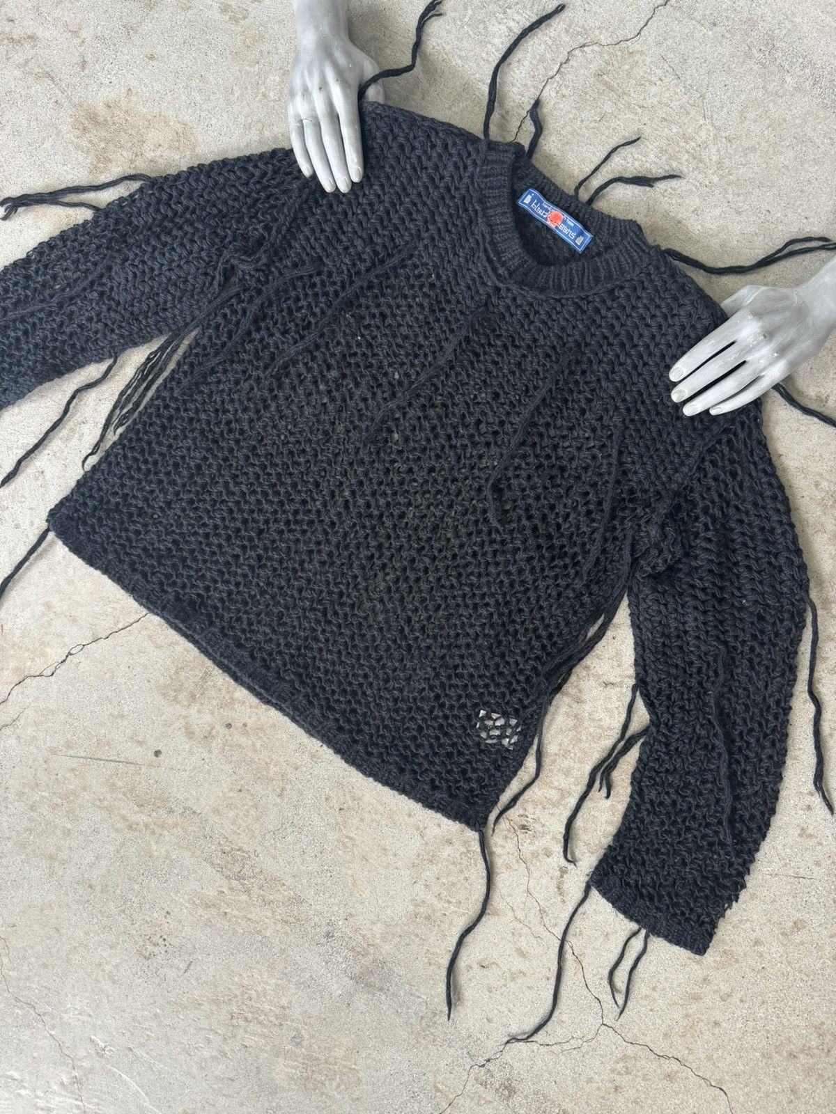 Blackmeans Blackmeans Tri Color Fishnet Mesh Knit Sweater | Grailed