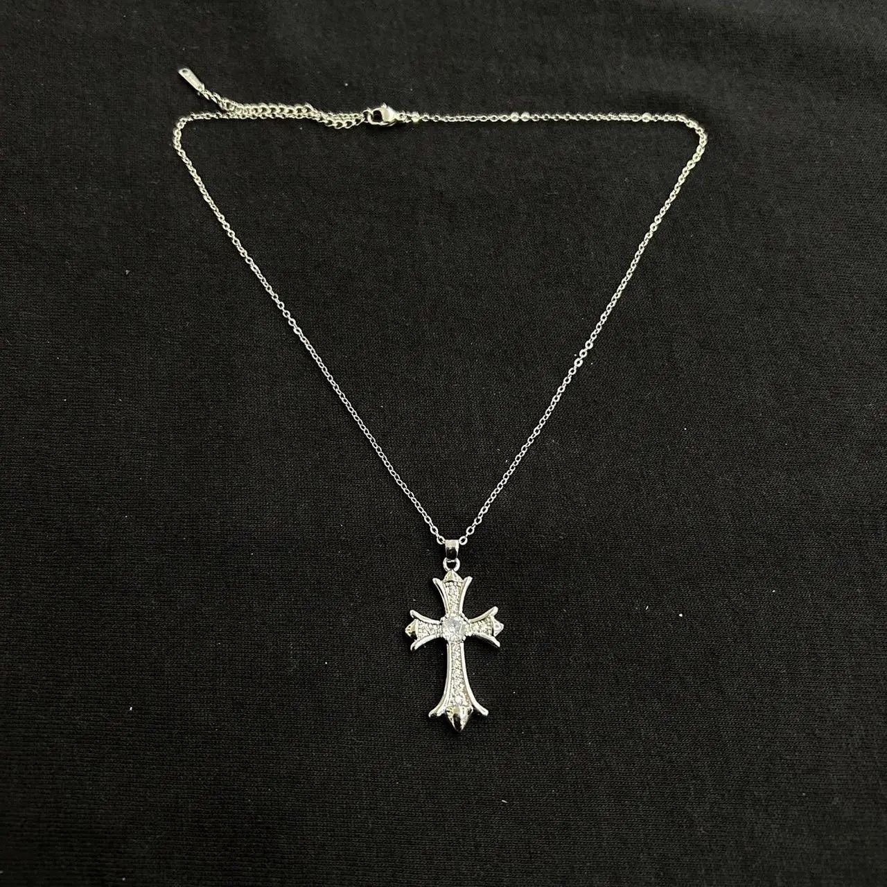 Japanese Brand × Vintage 2000s Chrome Silver Cross Studded Rapper Hip Hop Chain Size ONE SIZE - 2 Thumbnail