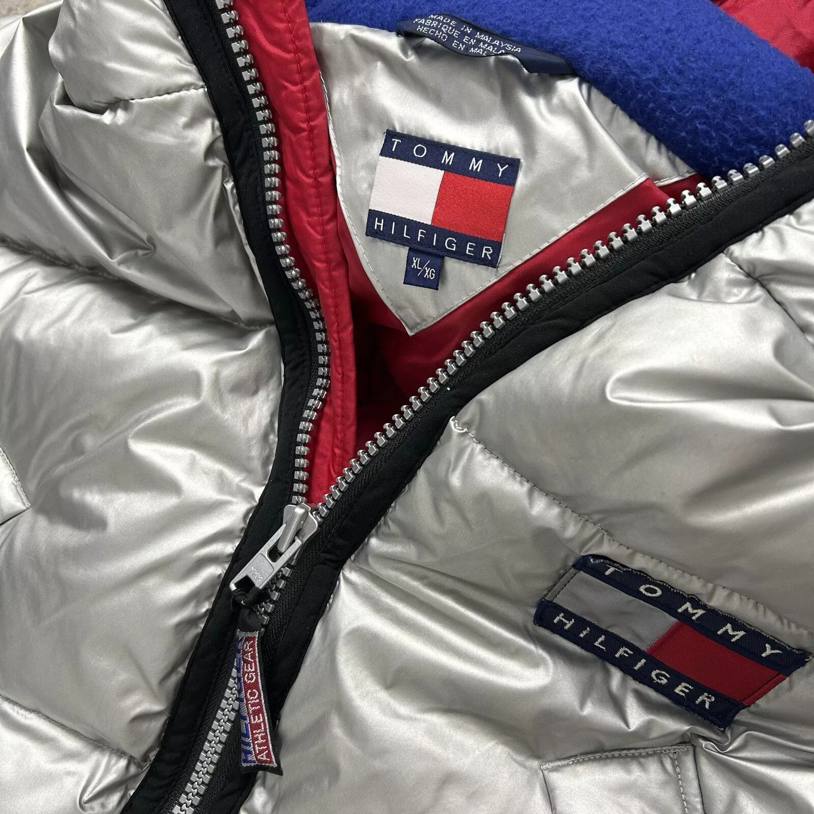 Tommy Hilfiger × Vintage RARE VTG 90s DOWN JACKET HOODIE COAT SILVER FLAG SIZE XL Size US XL / EU 56 / 4 - 8 Thumbnail