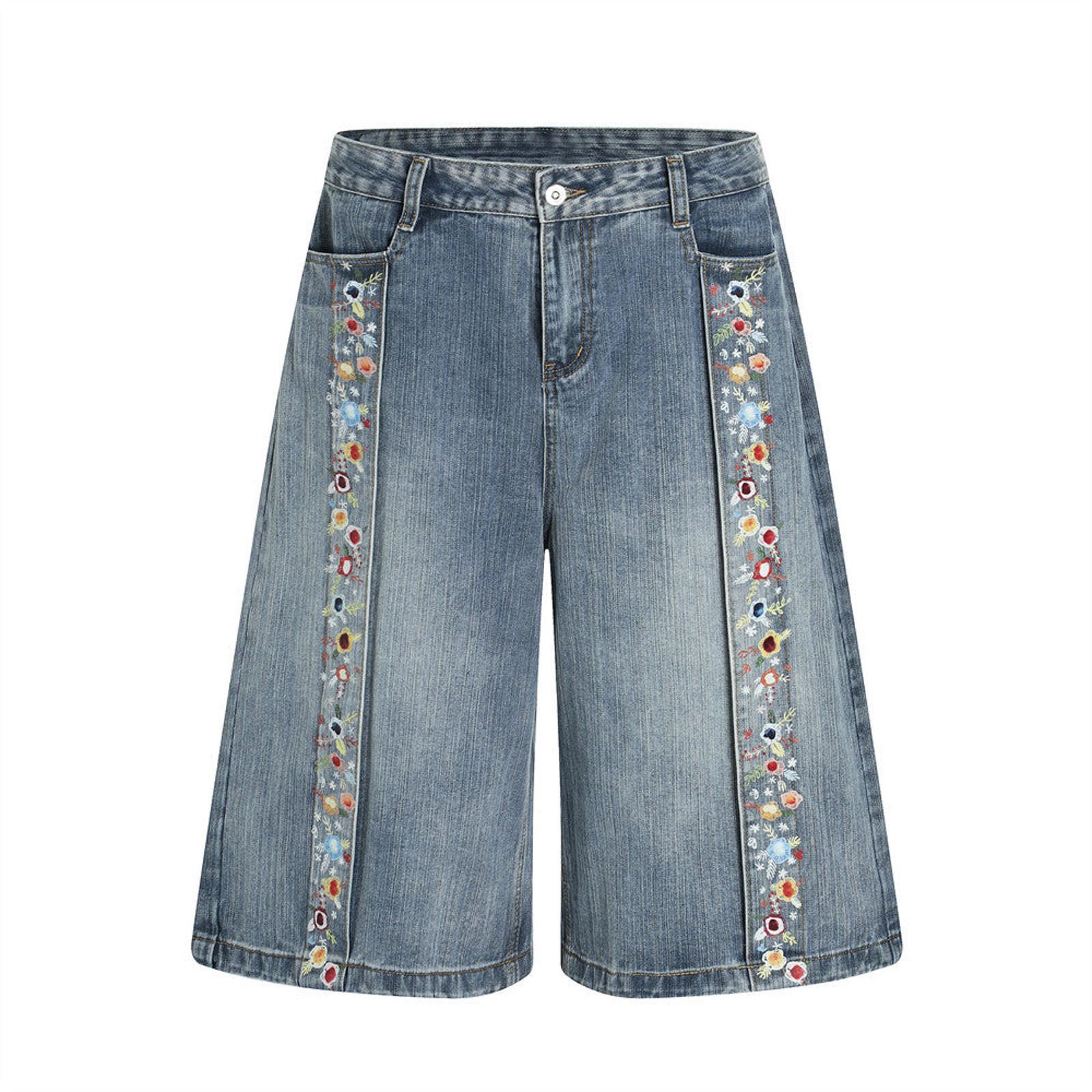 Jean Floral-Print Washed Denim Short | Side-Seam Embroidered Size US 30 / EU 46 - 5 Thumbnail