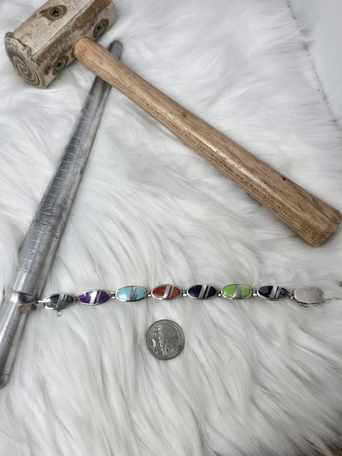 Other Calvin Begay Navajo Multi Stone Inlay Sterling Bracelet Size ONE SIZE - 1 Thumbnail