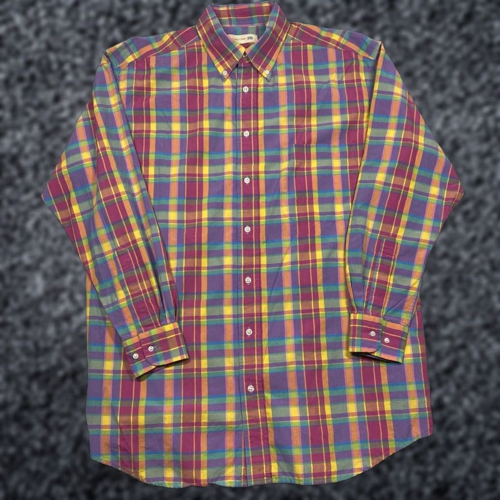 VINTAGE Gitman Shirt Men's Large Multicolor Plaid Button-Down Long Sleeve Casual Business