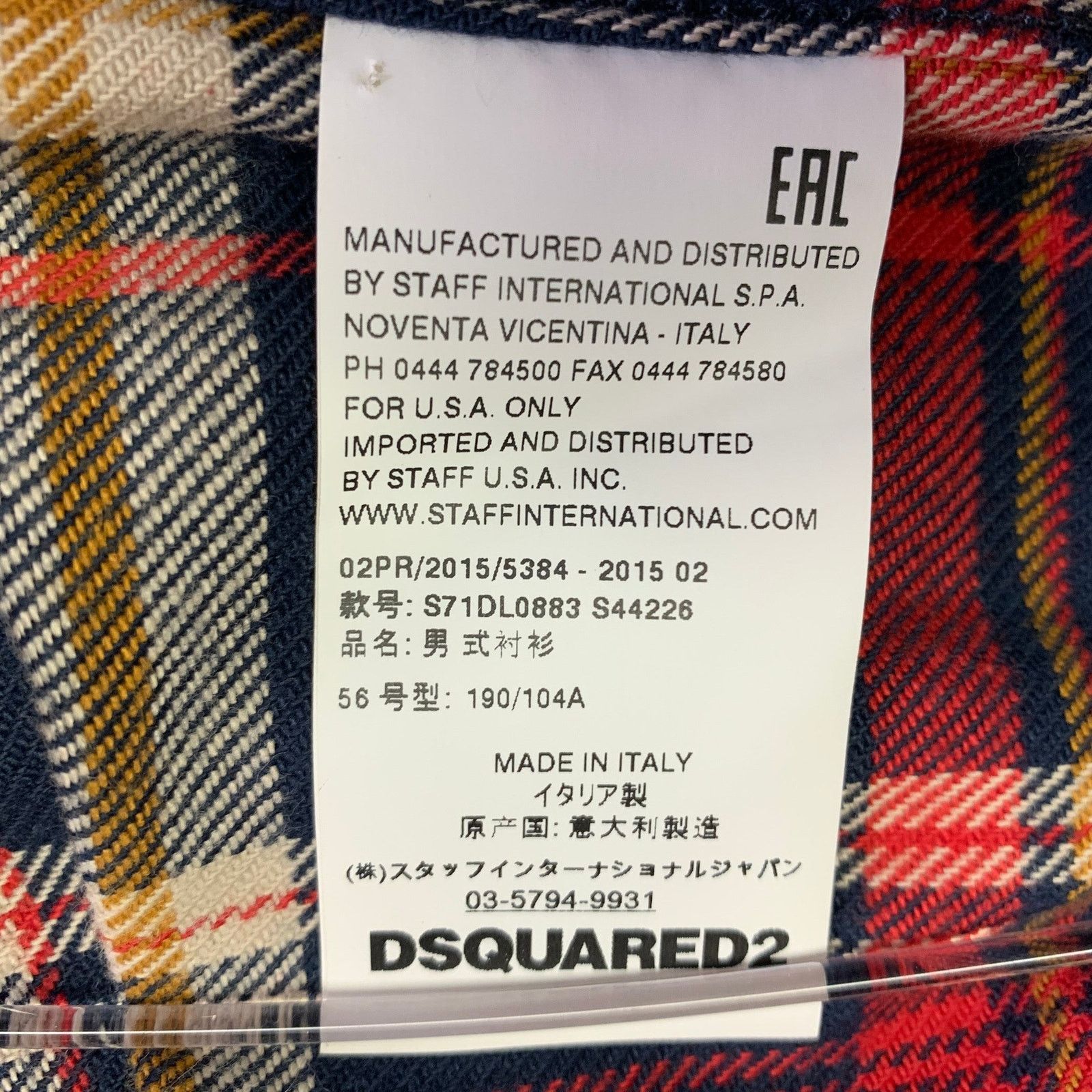Dsquared2 XL Navy Red Yellow Plaid Cotton Button Up Long Sleeve Shirt Size US XL / EU 56 / 4 - 5 Thumbnail