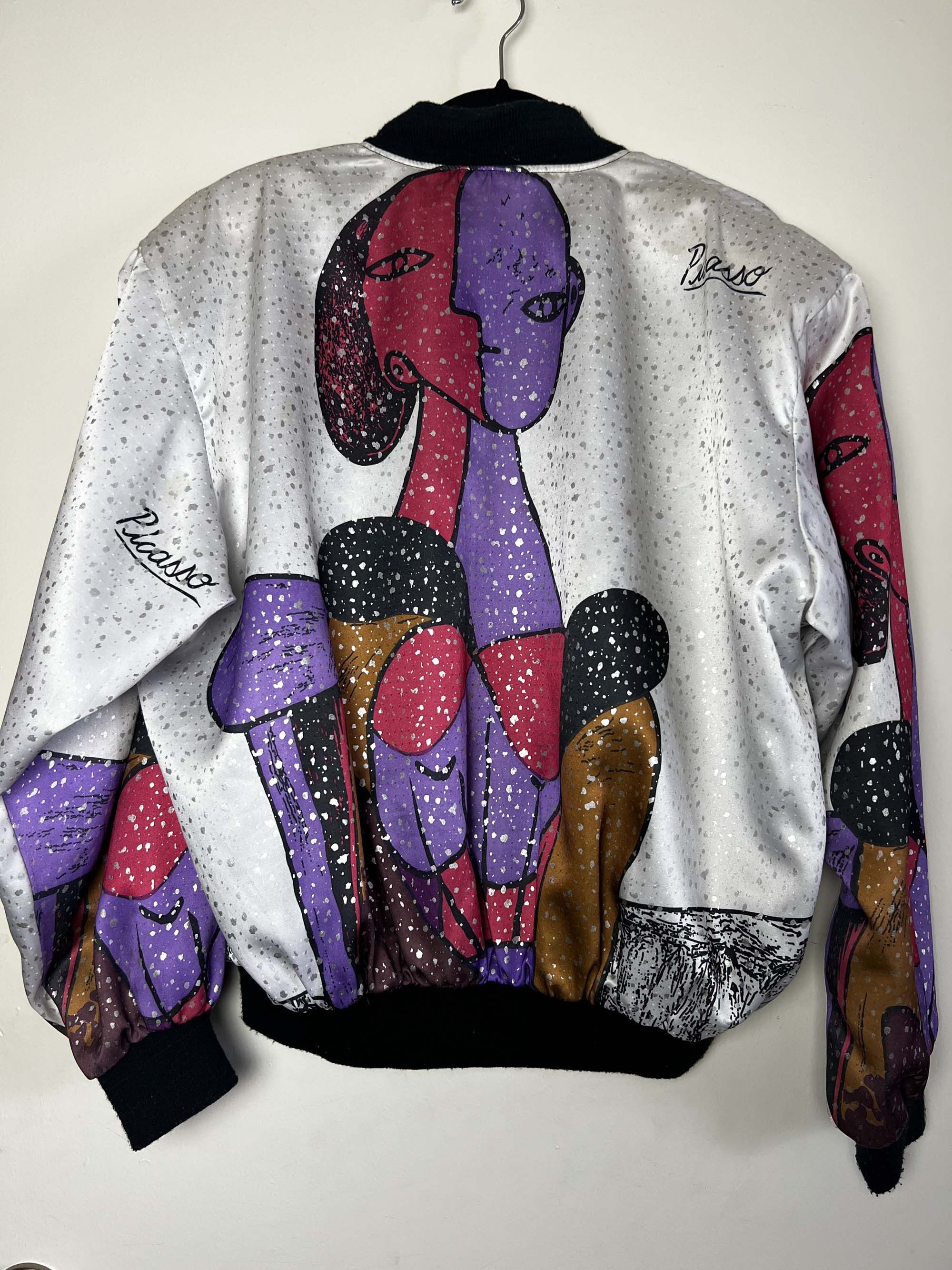 Vintage Vintage 1990's White Picasso Pop Art Silky Bomber Jacket Size US M / EU 48-50 / 2 - 7 Thumbnail