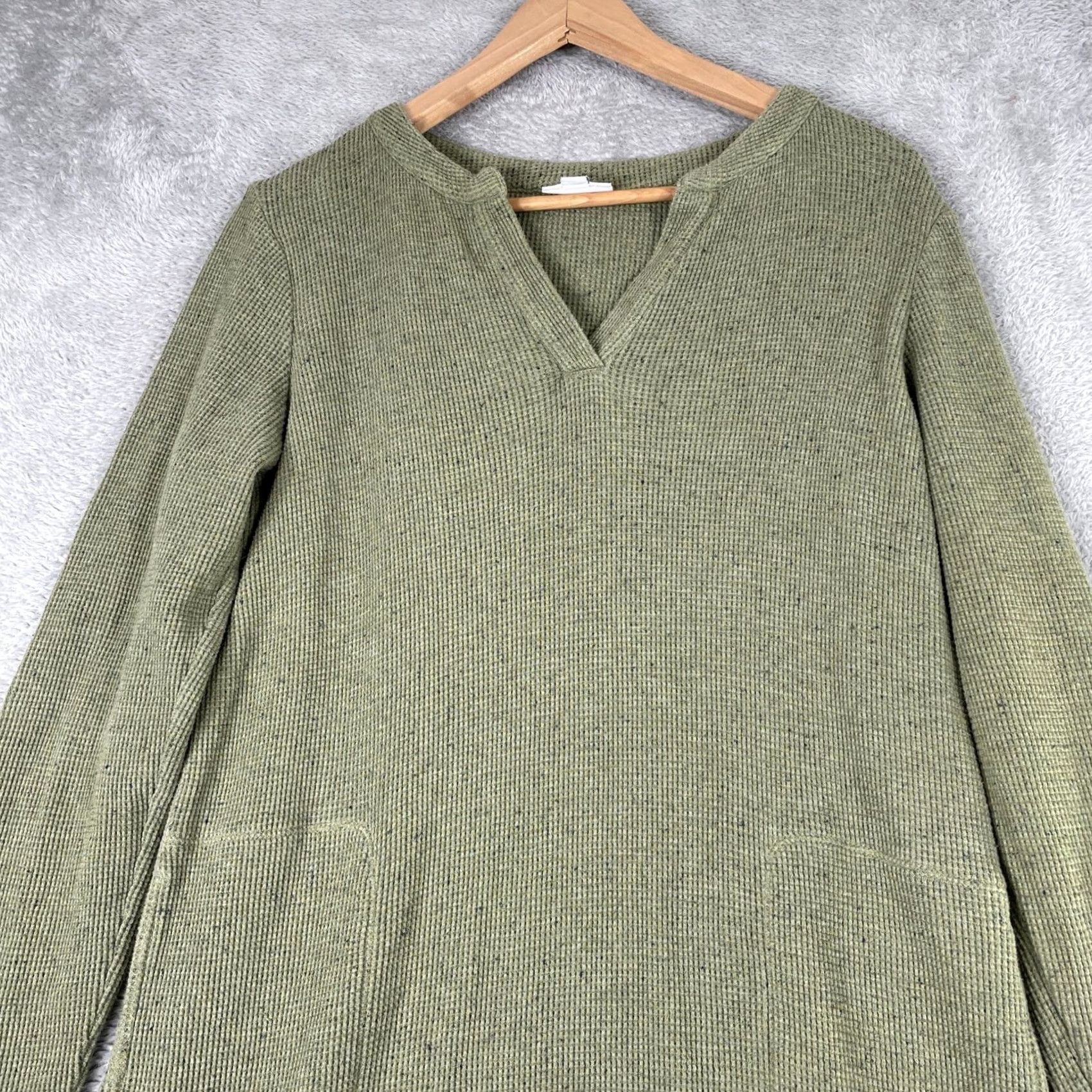 J. Jill J Jill Dress Womens M Green Waffle Knit Thermal Long Sleeve Pockets Mini Size M / US 6-8 / IT 42-44 - 2 Thumbnail
