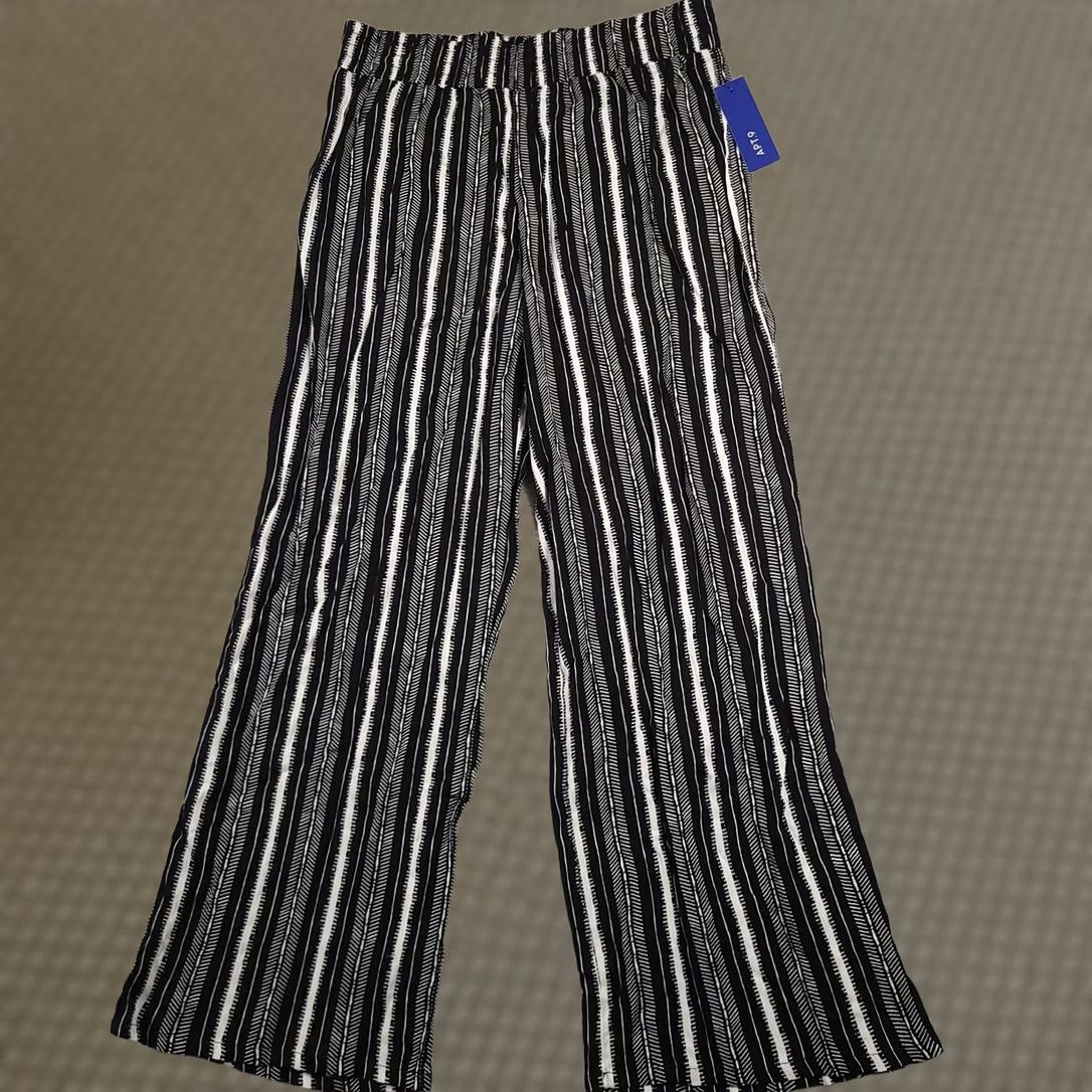 Apt. 9 APT 9 Pants Womens Small Black White Striped Wide-Leg Pull On Rayon Lightweight Wide-Leg Trousers Bohemian Casual Travel Womens Size 28" / US 6 / IT 42 - 1 Thumbnail
