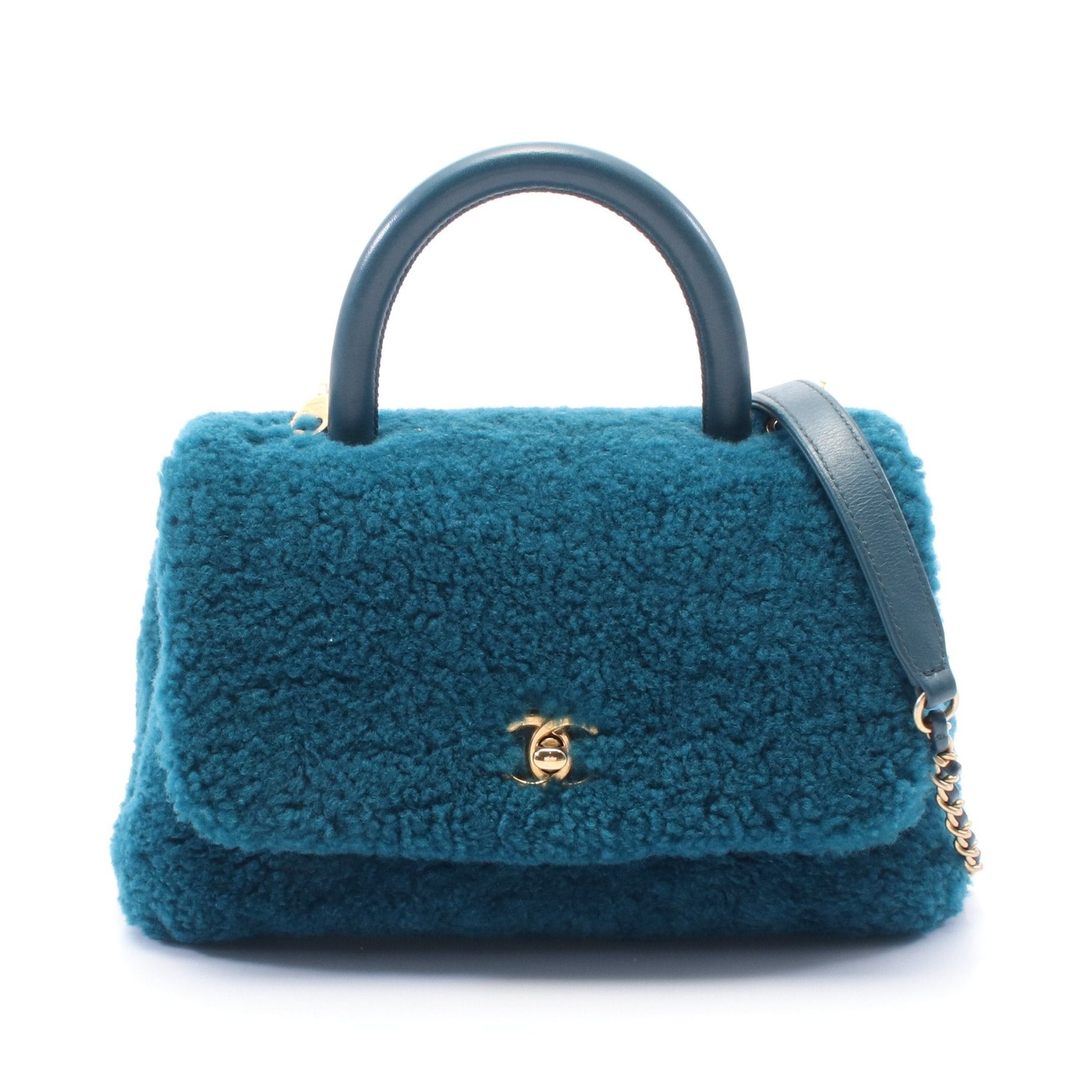 Chanel Chanel Coco Handle Flap Matelasse Handbag Boa Fabric Leather Blue Green Gold Hardware Size ONE SIZE - 1 Thumbnail