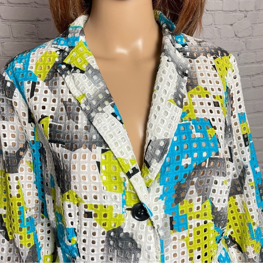 Other Per Se Eyelet Abstract Pattern Cotton 3/4 Sleeve Jacket Bla Size XL / US 12-14 / IT 48-50 - 3 Thumbnail